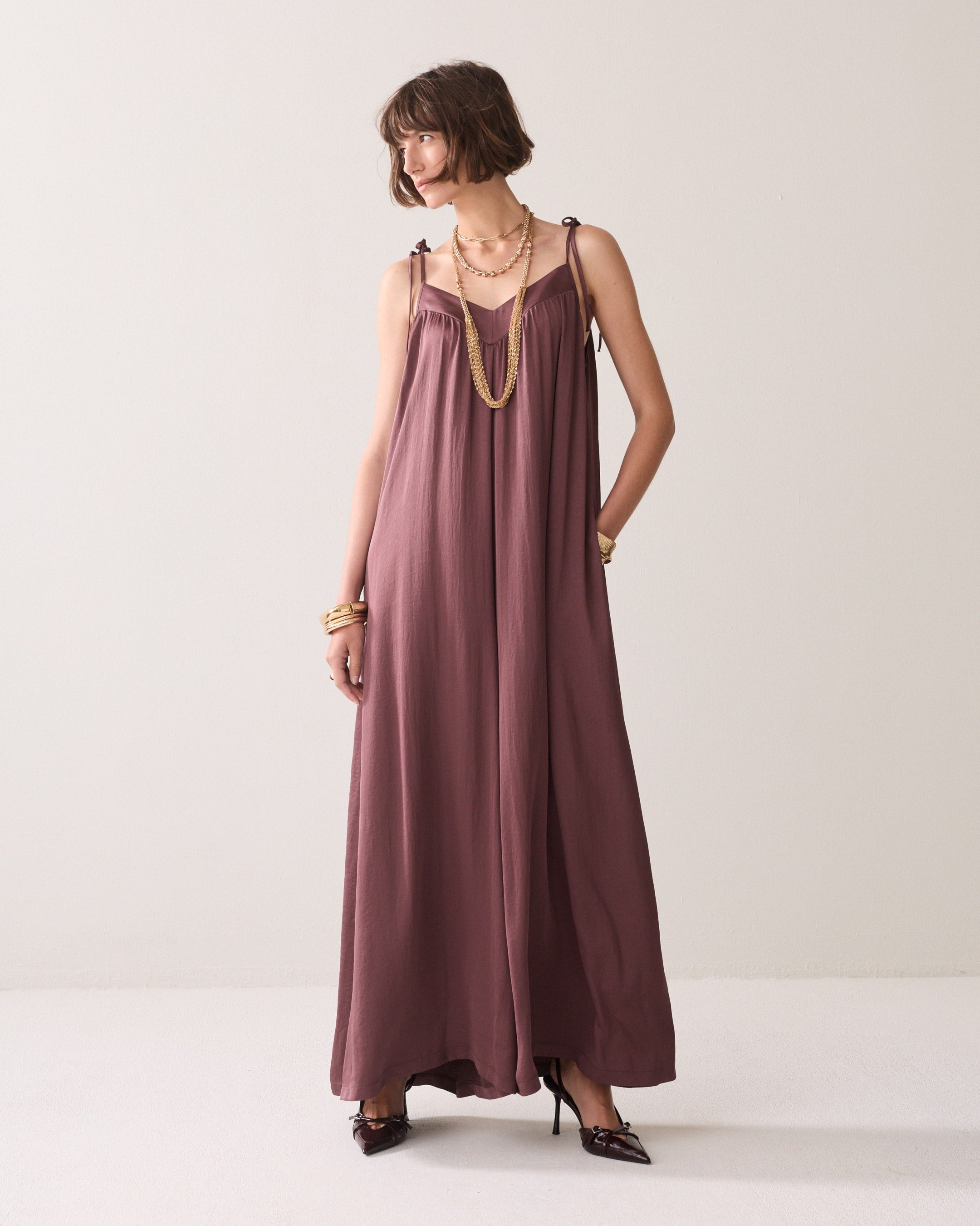 Silky Touch Jumpsuit in Deep Fig