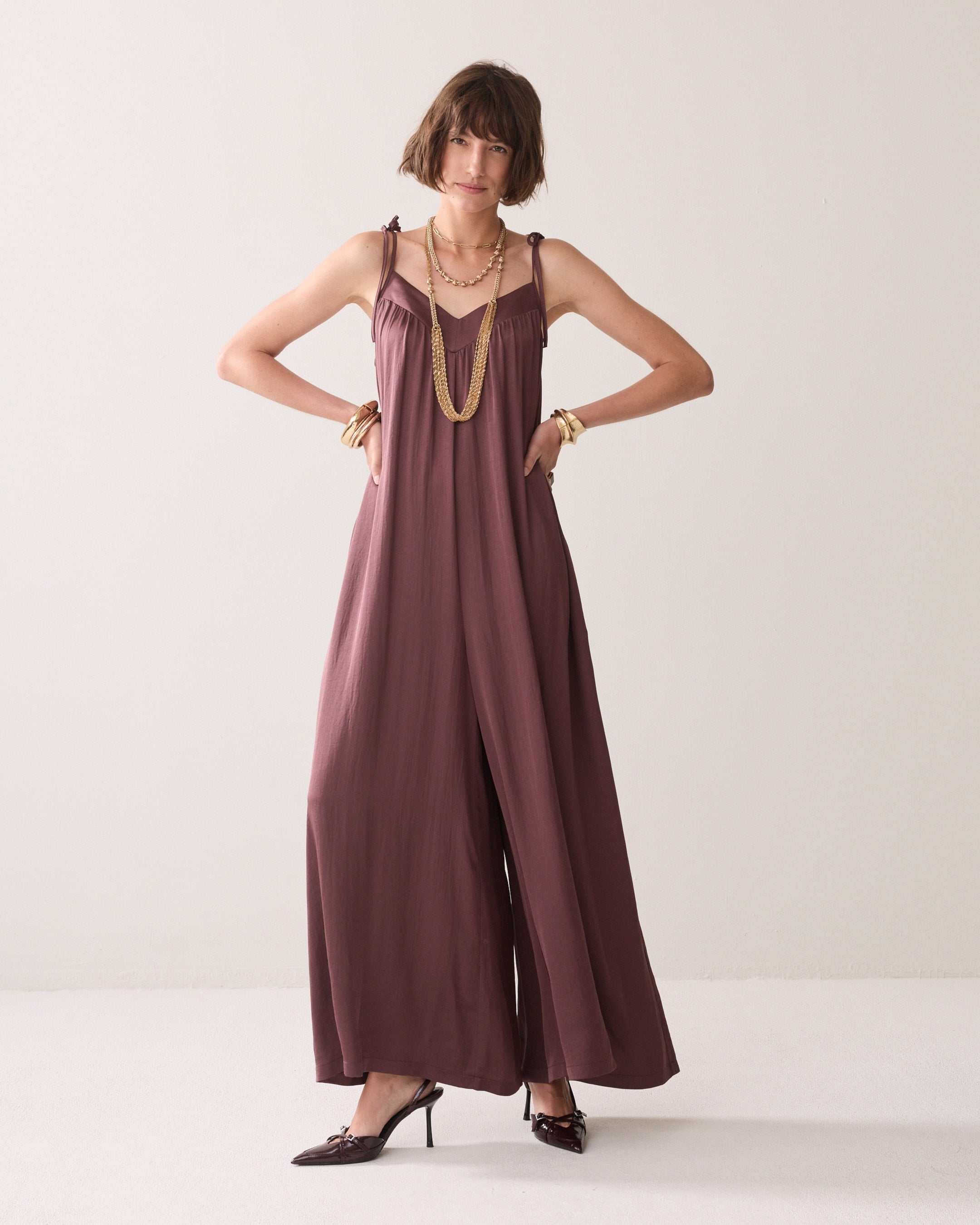 Silky Touch Jumpsuit in Deep Fig