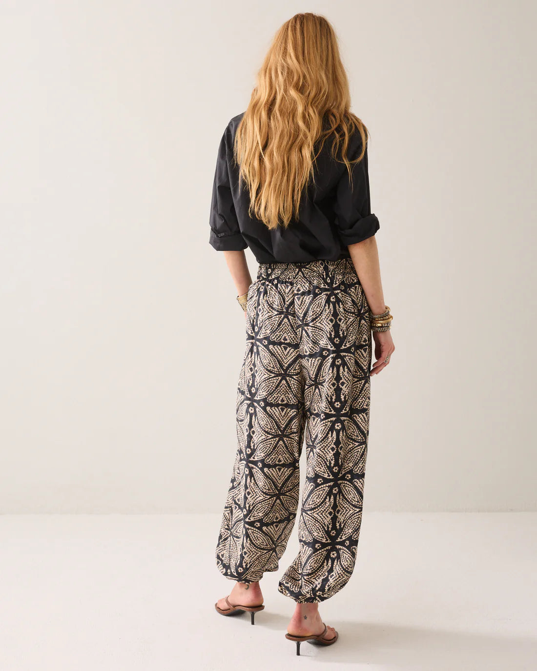 Ethnic Print Harem Trousers in Black