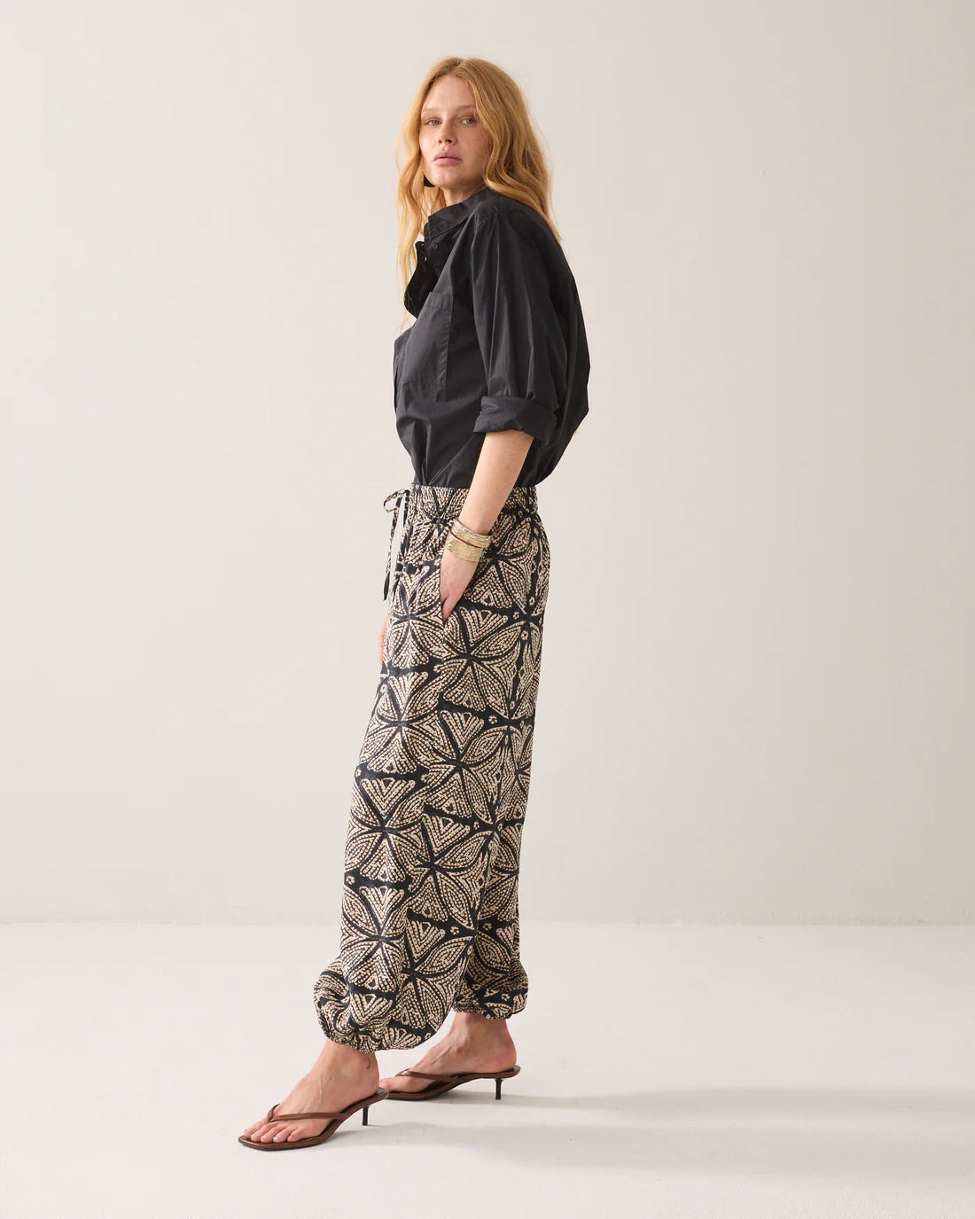 Ethnic Print Harem Trousers in Black