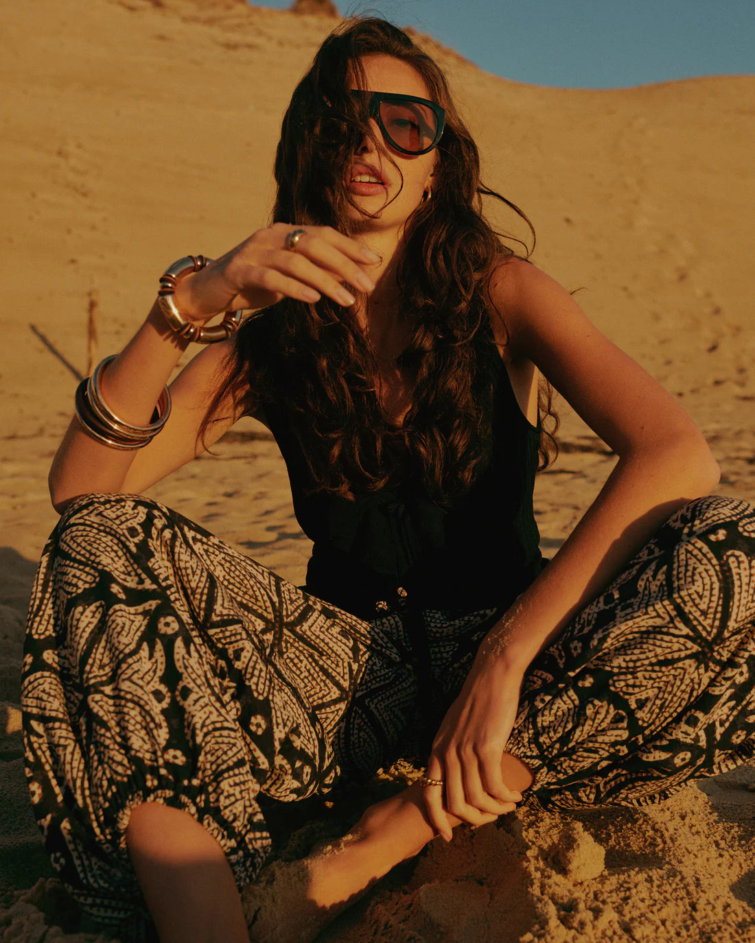 Ethnic Print Harem Trousers in Black