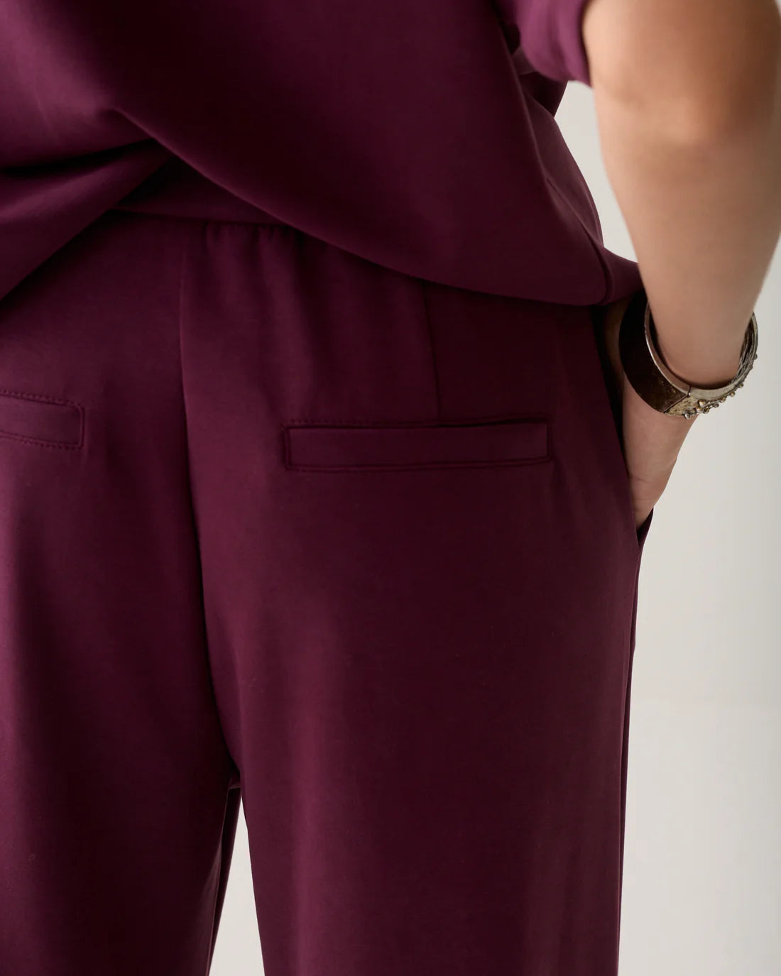 Soft Scuba Wide Leg Trousers in Dark Burgundy