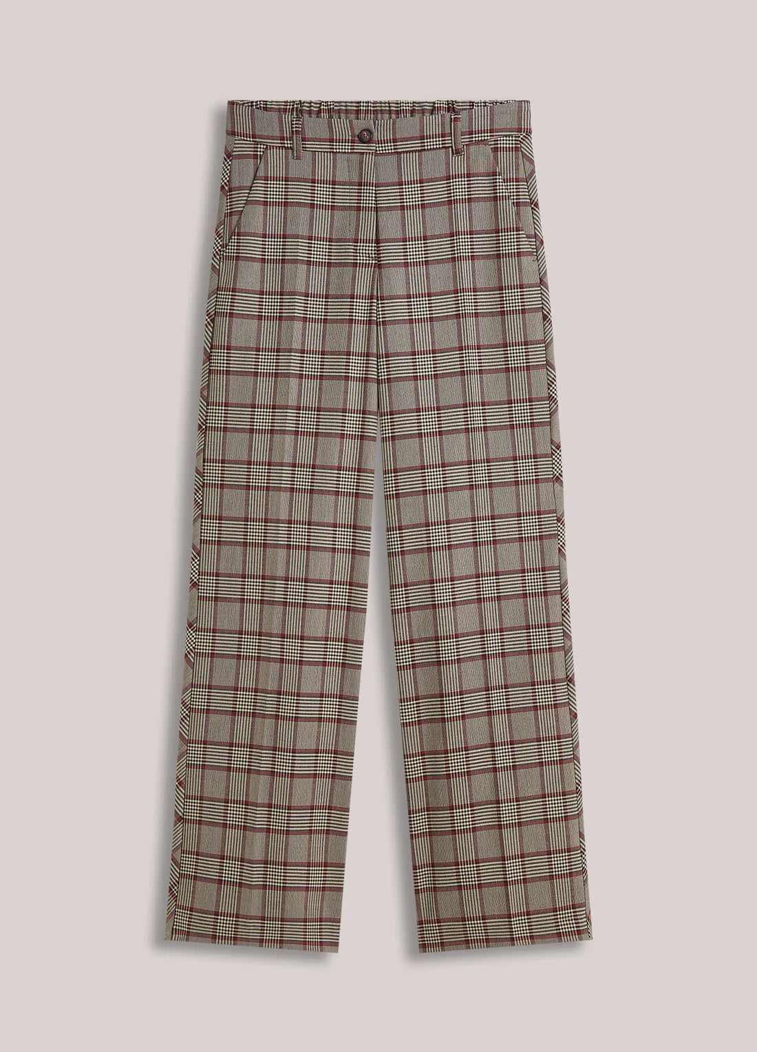 Plaid Wide Leg Trousers in Burgundy