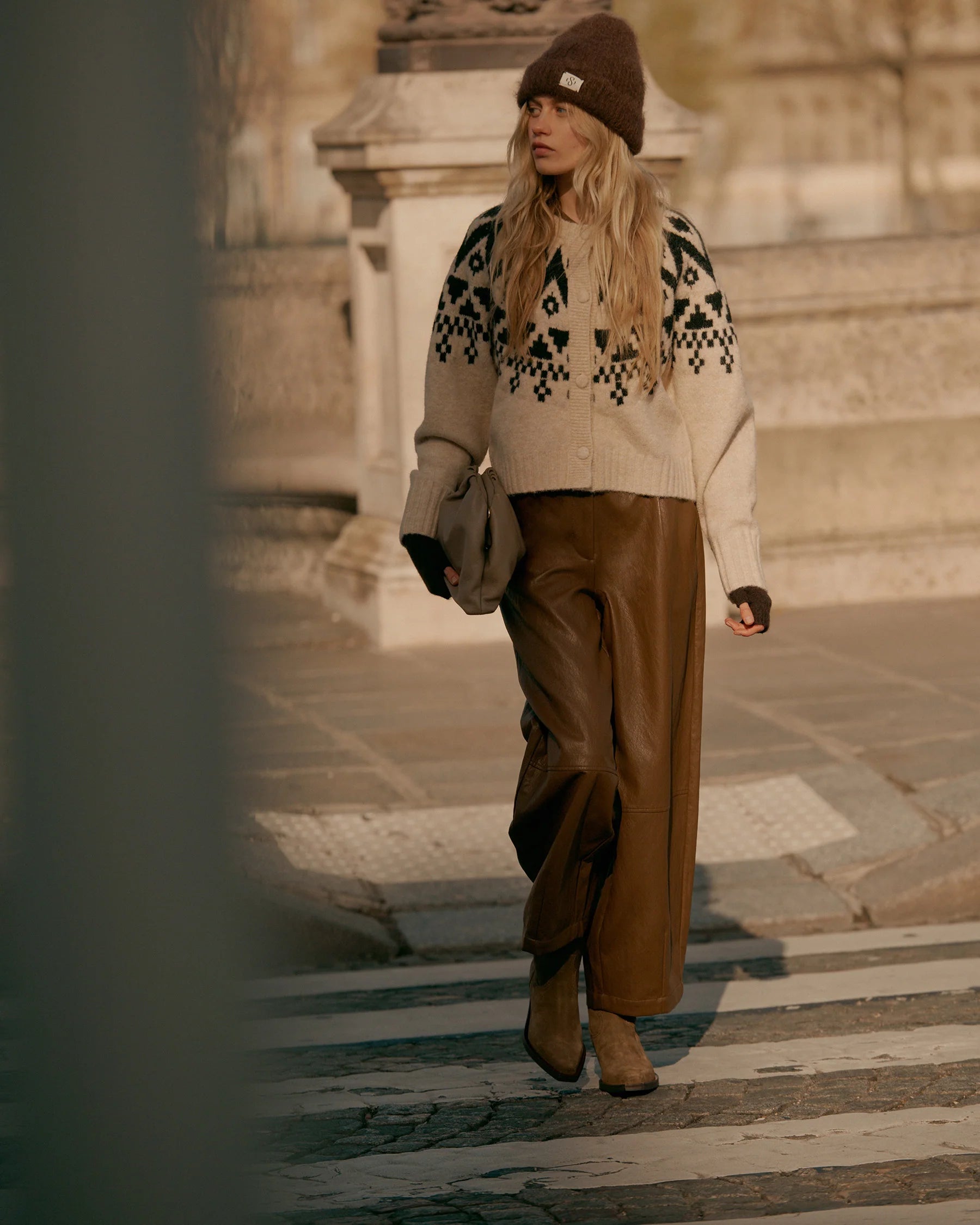 Soft Faux Leather Balloon Trouser in Sepia brown