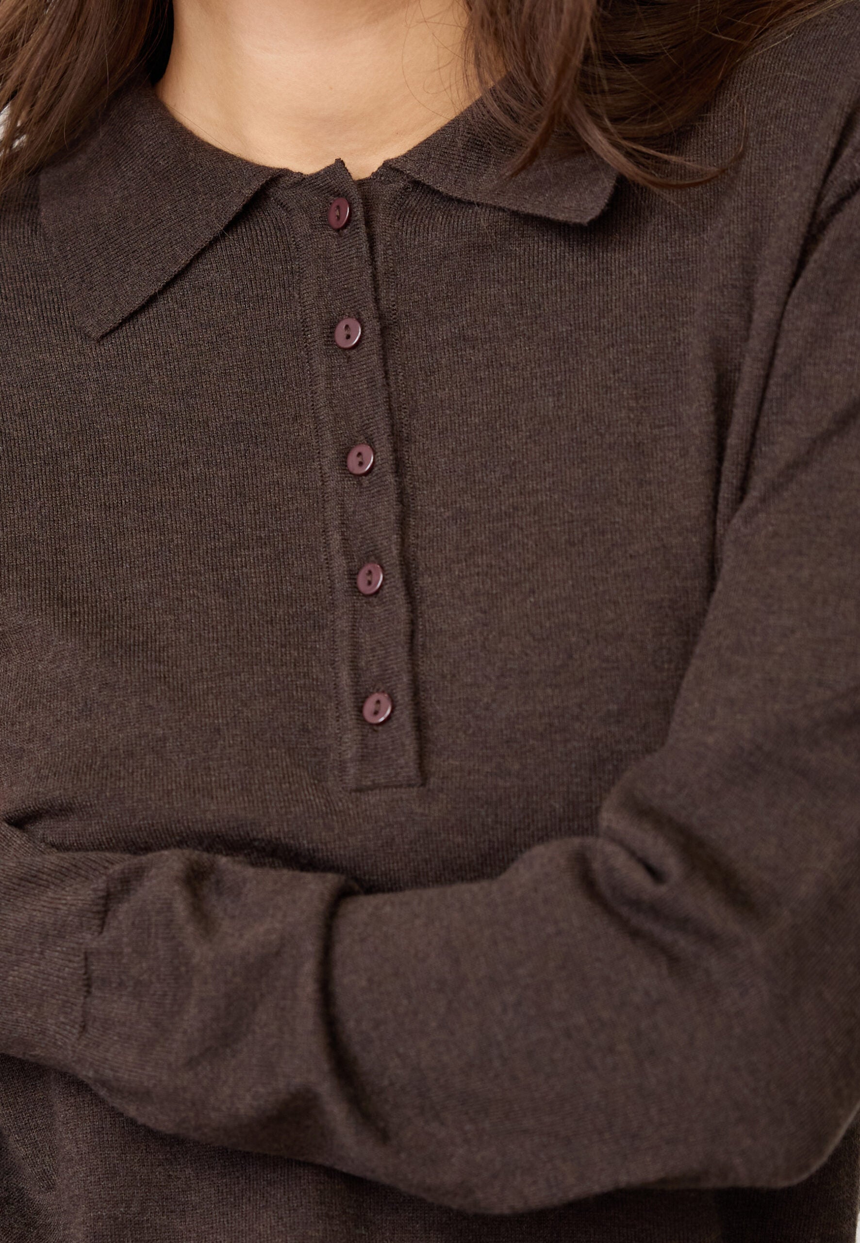 Corycc Padded Polo Knit in Dark Brown