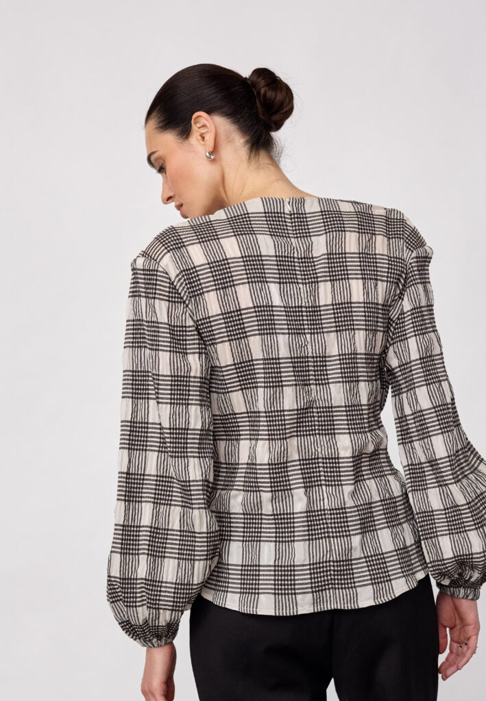 ChandlerCC Check Tie Blouse in Bone