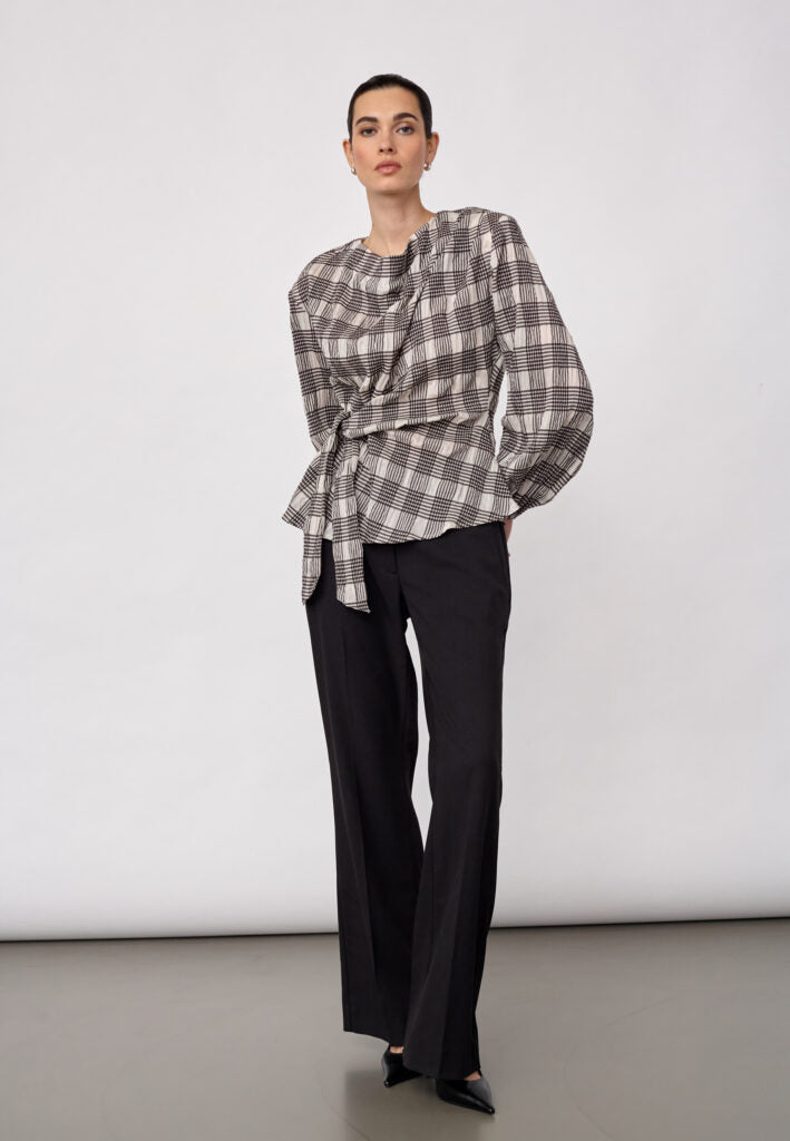 ChandlerCC Check Tie Blouse in Bone