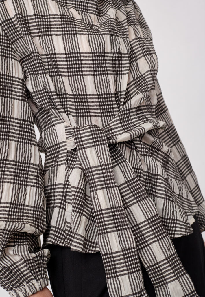 ChandlerCC Check Tie Blouse in Bone