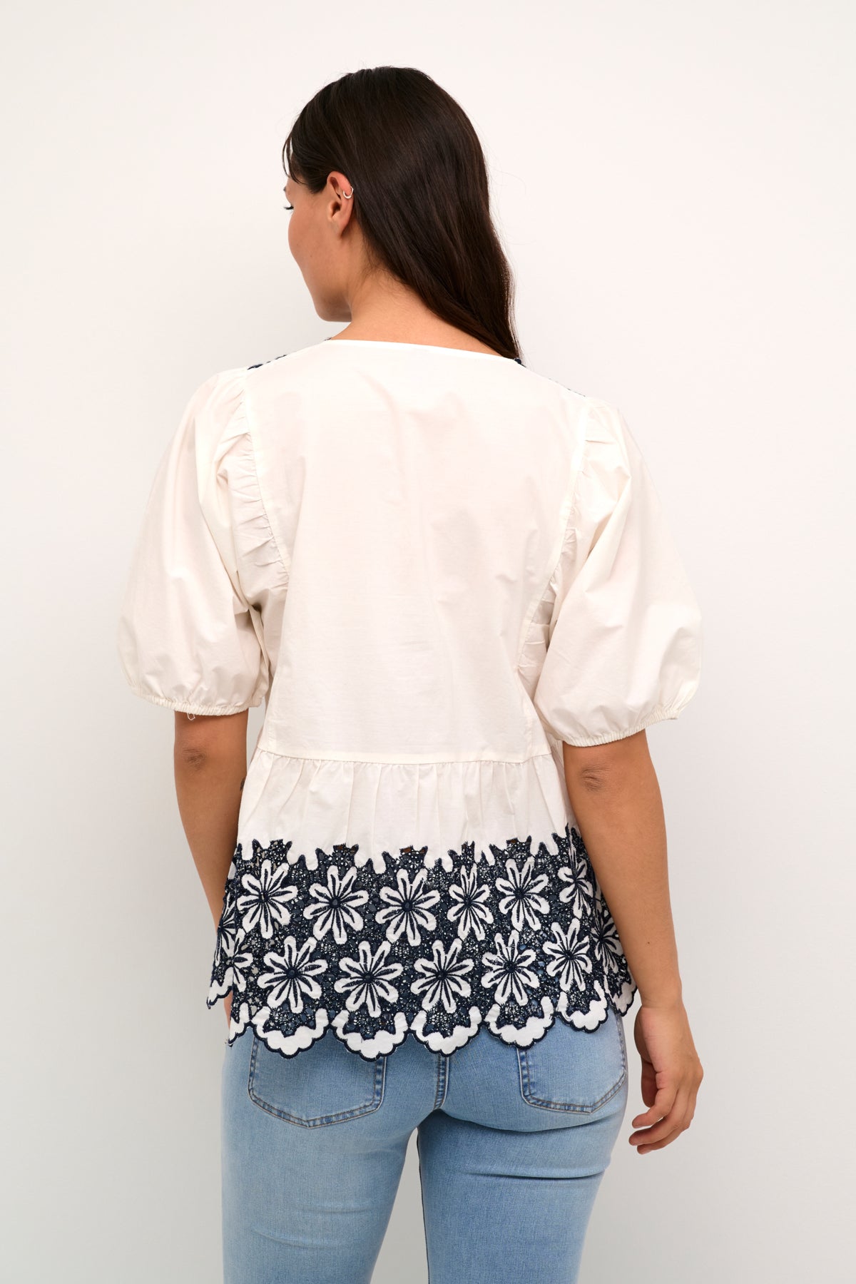 Valda Blouse in White with Blue