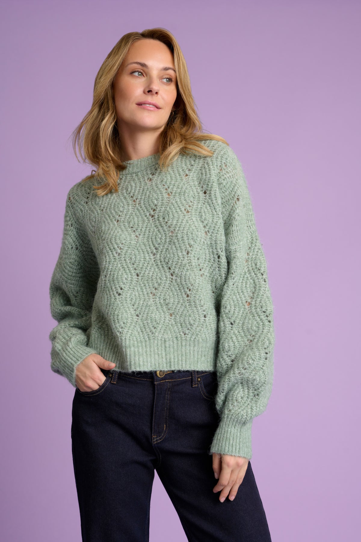 Kimmy Knit Pullover in Green Milieu Melange