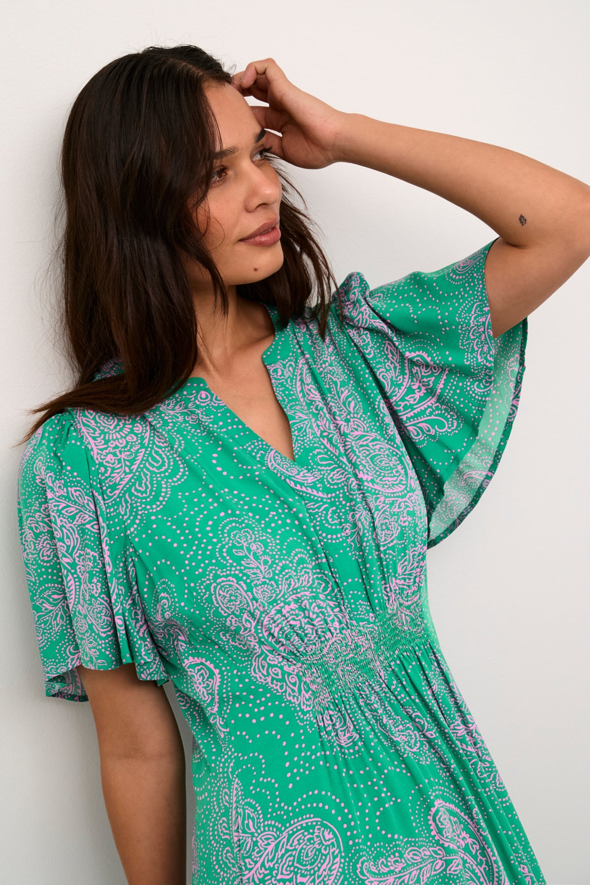 Polly Dress in Green/Pink Paisley