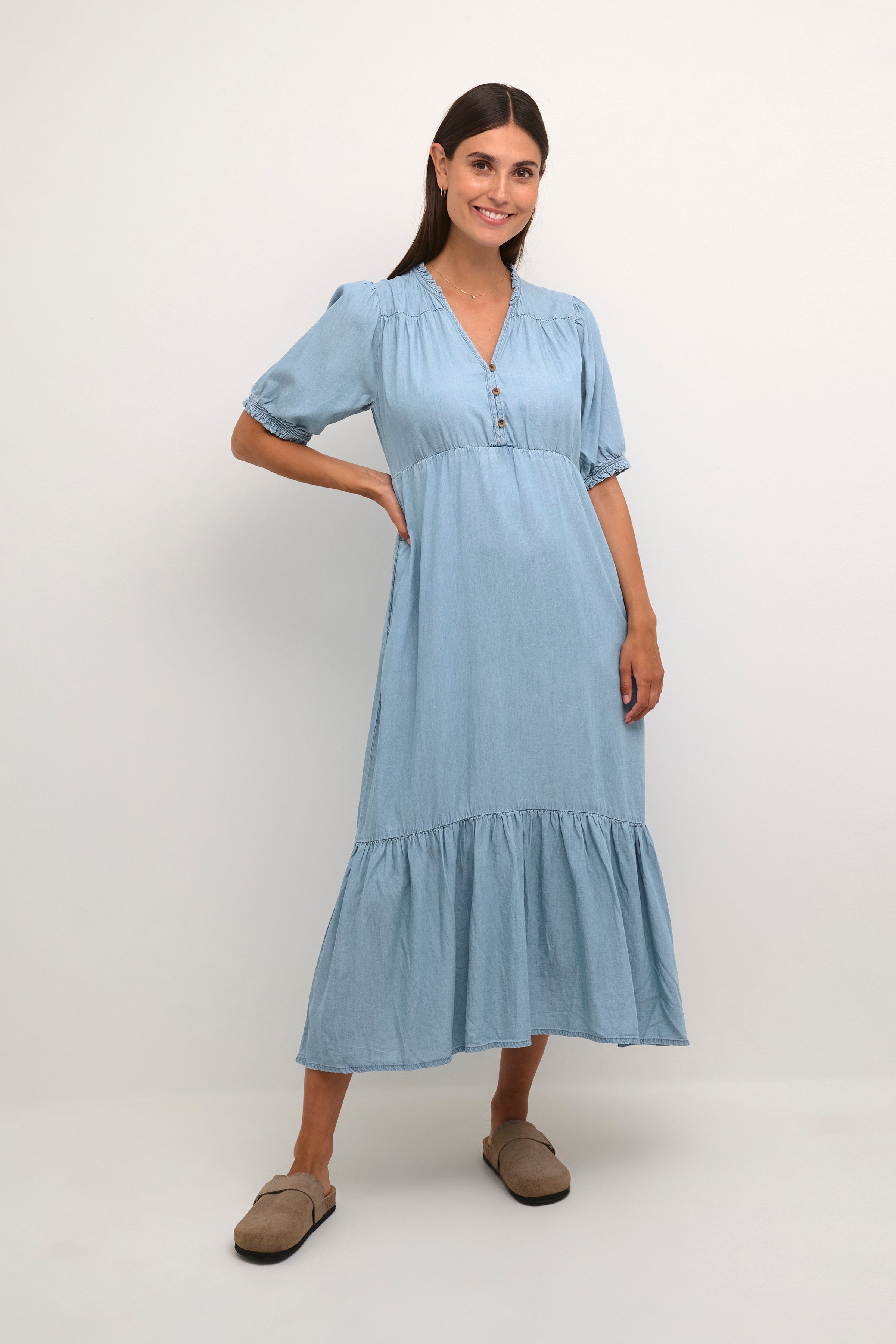 Aurelia Long Dress in Light Blue Wash