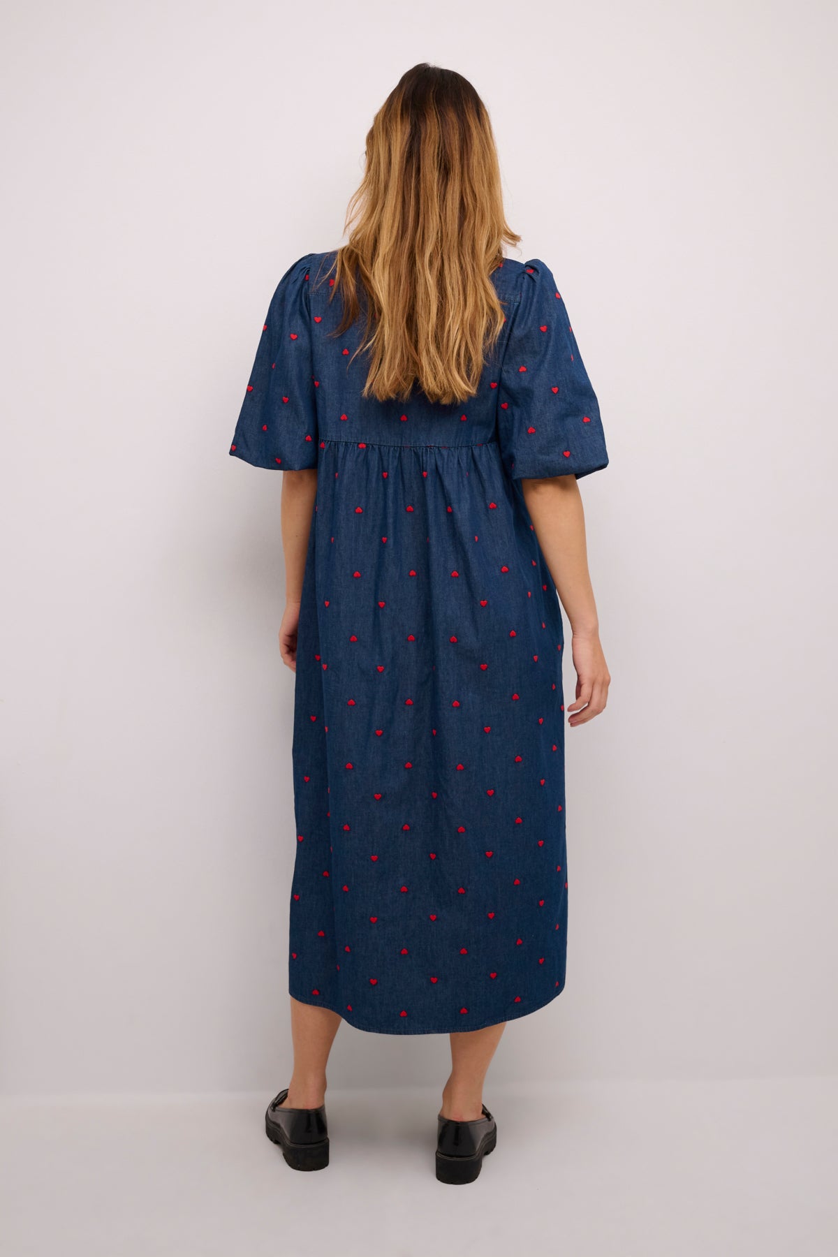 Michelle Dress in Blue Denim and Red