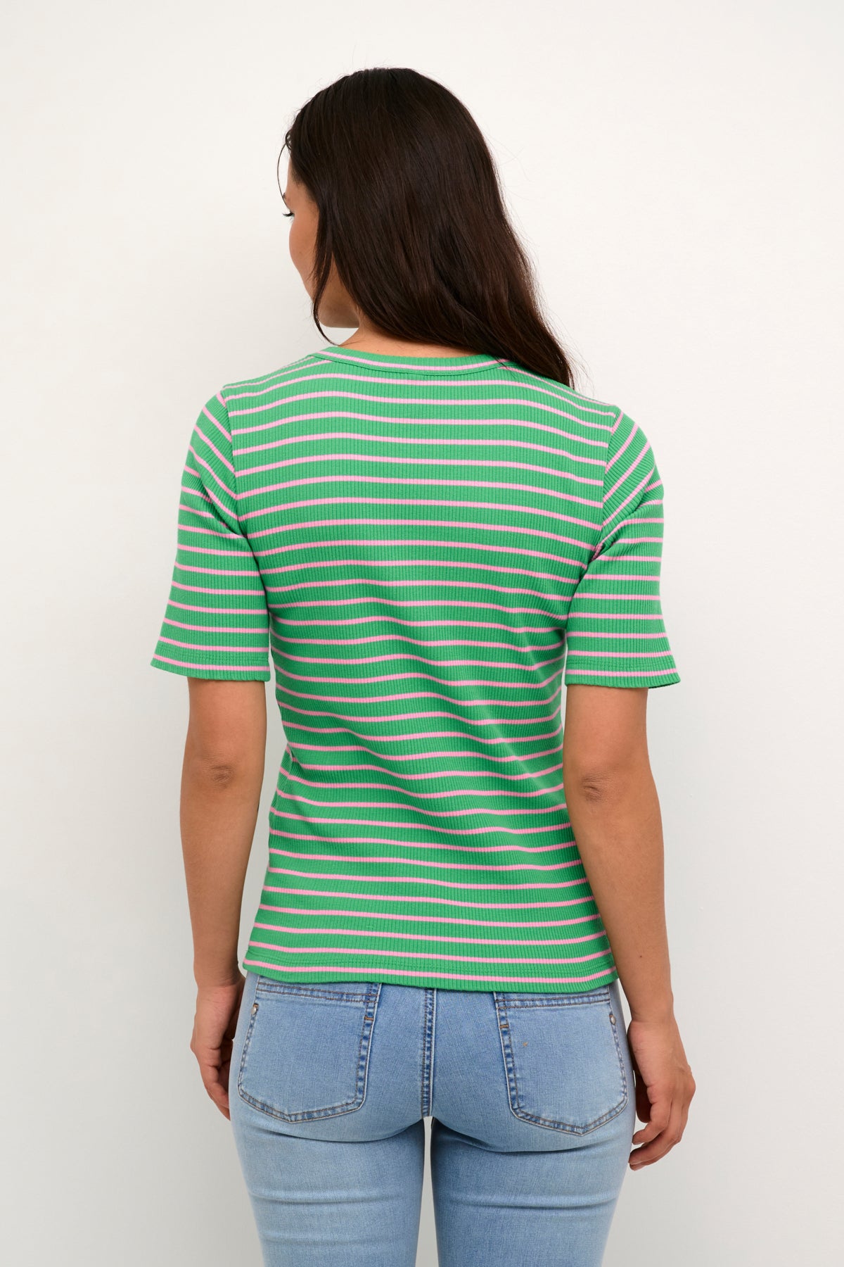 Dolly Tee in Green/Pink Stripe