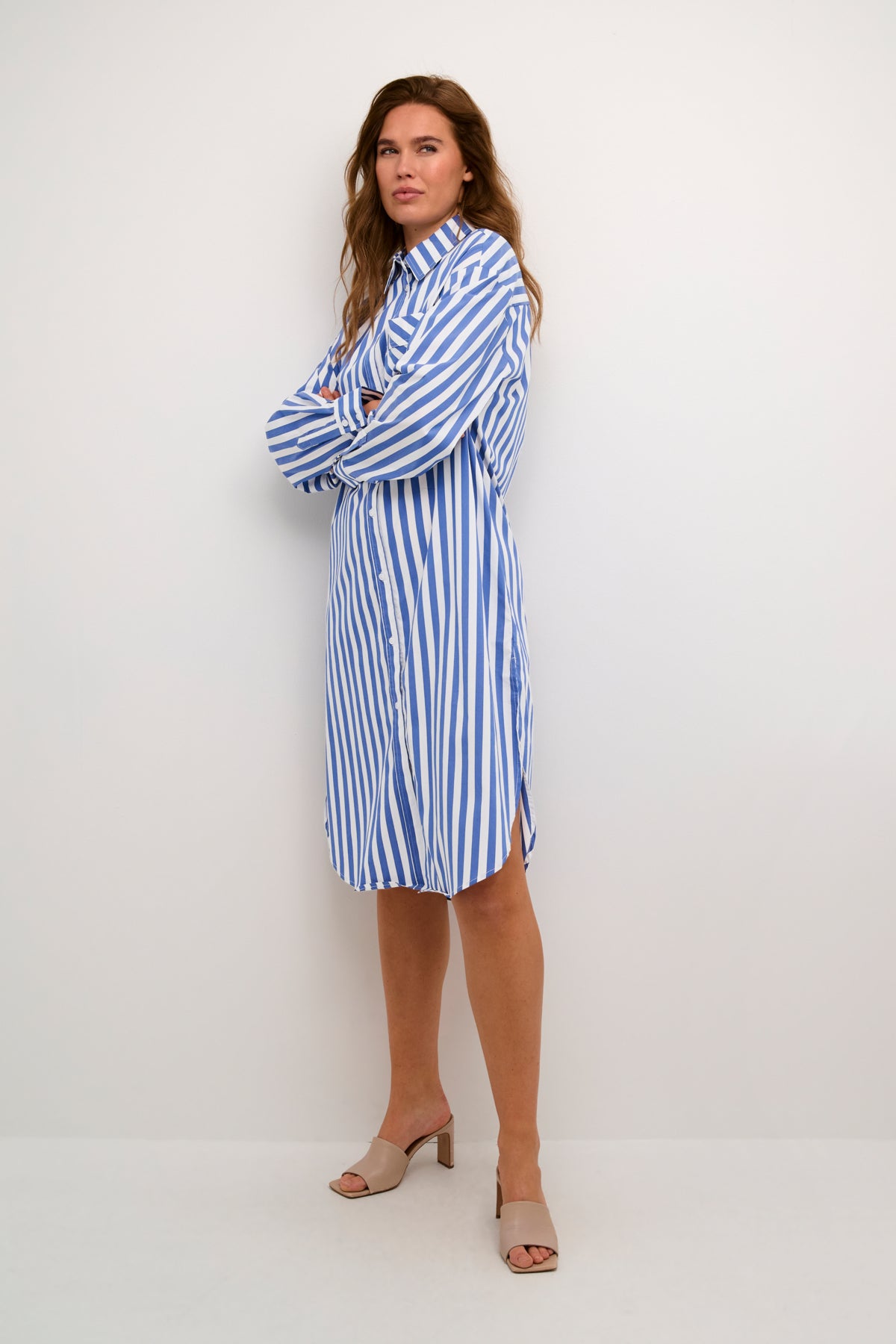 Regina Shirt Dress in Blue/White Stripe