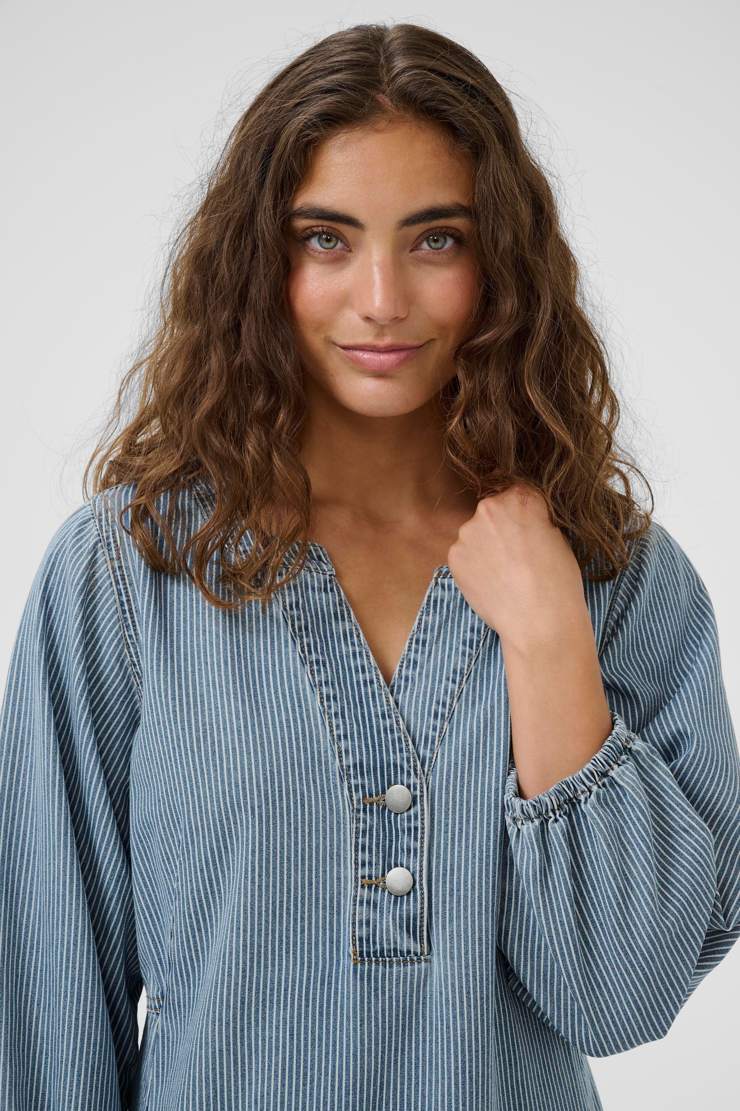 Ayna 3/4 Sleeve Dress in Blue/White Stripe