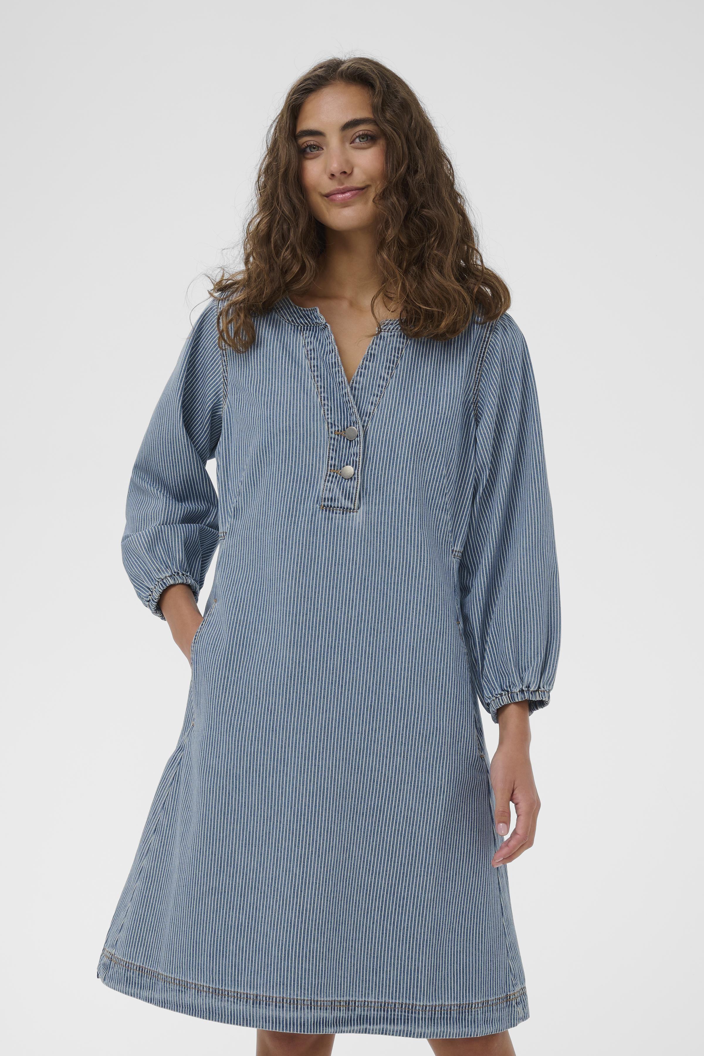 Ayna 3/4 Sleeve Dress in Blue/White Stripe