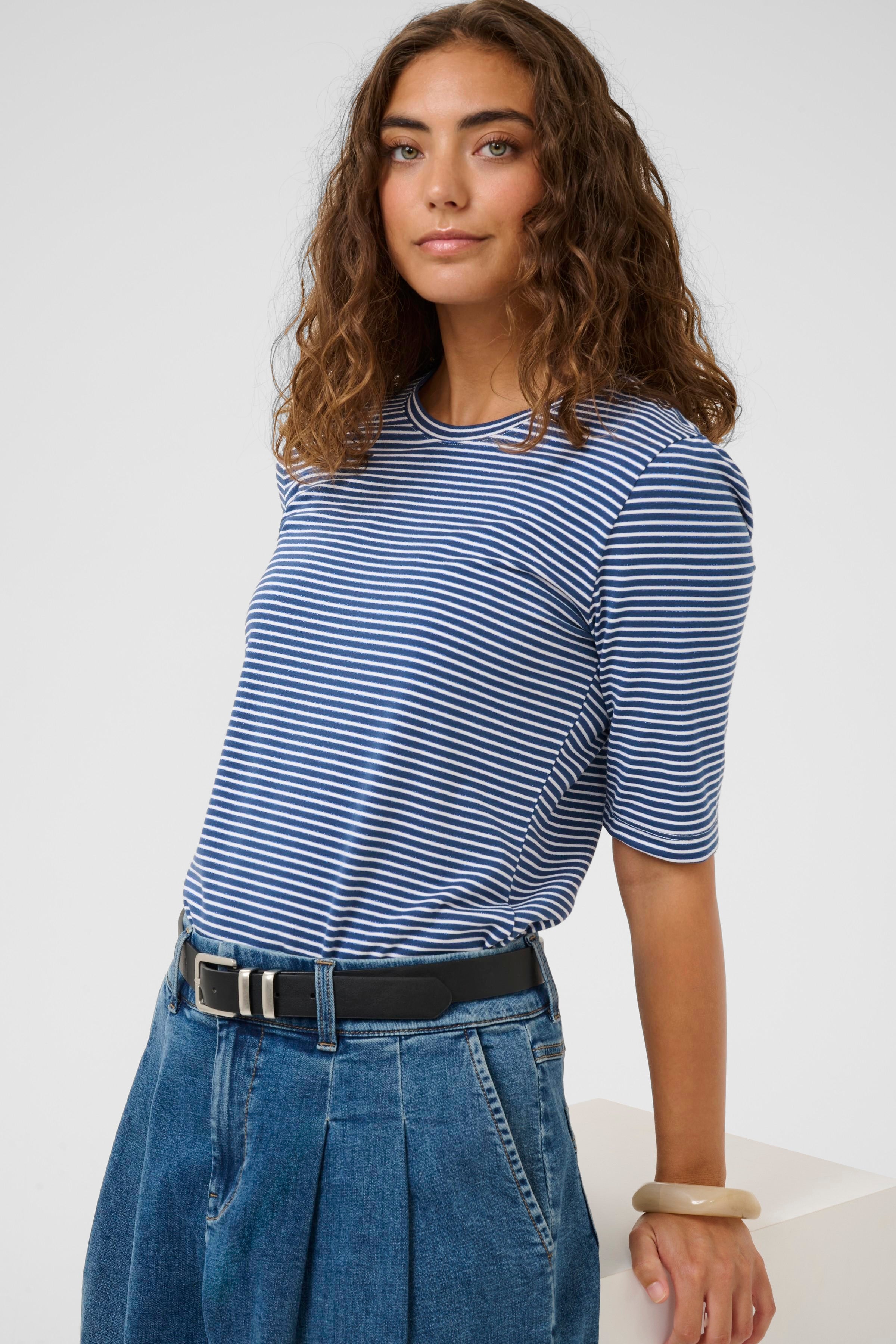 Kiddy O Neck Top in Dark Blue/White Stripe
