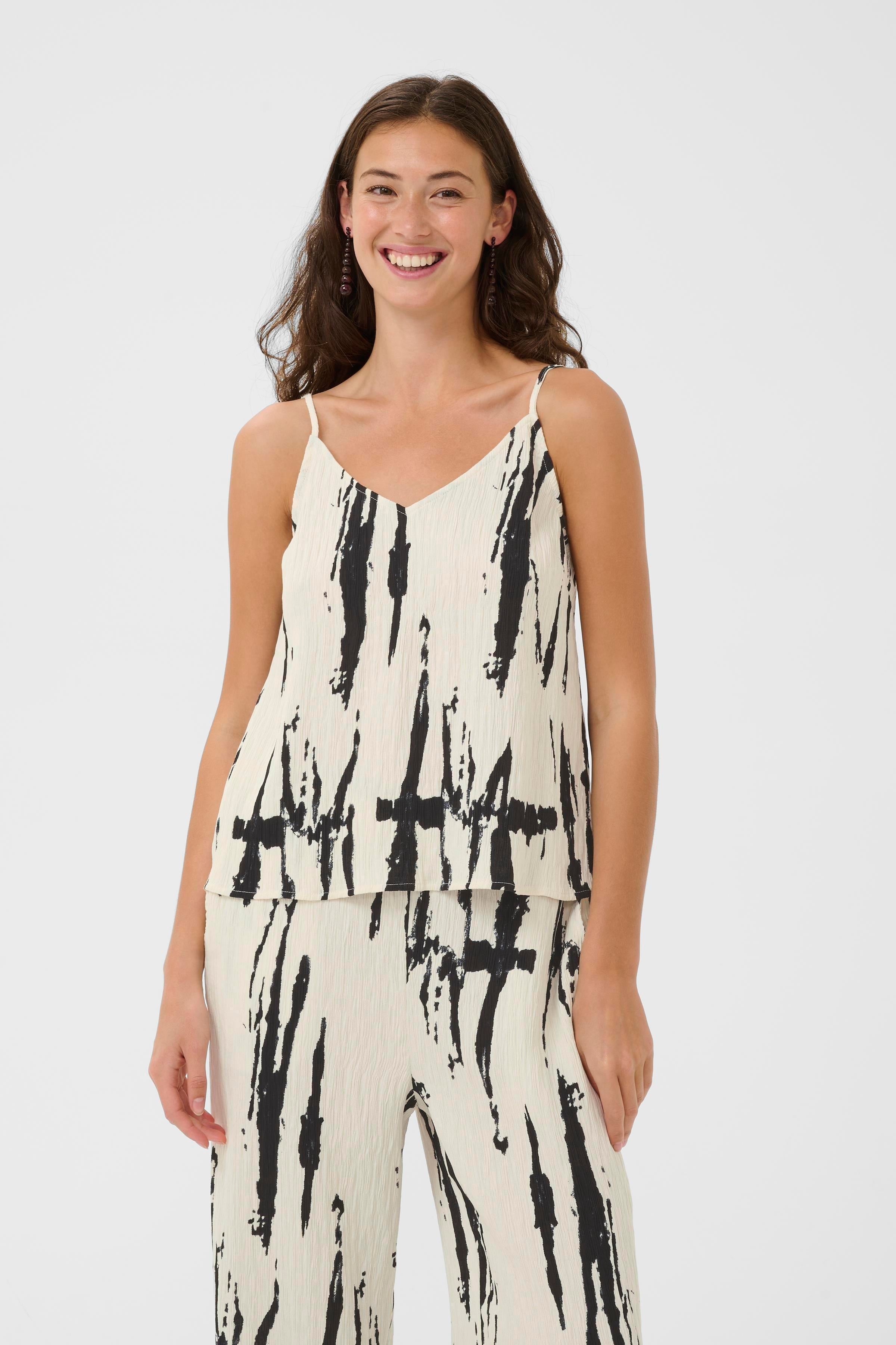 Ora Strap Top in White/Black Mix