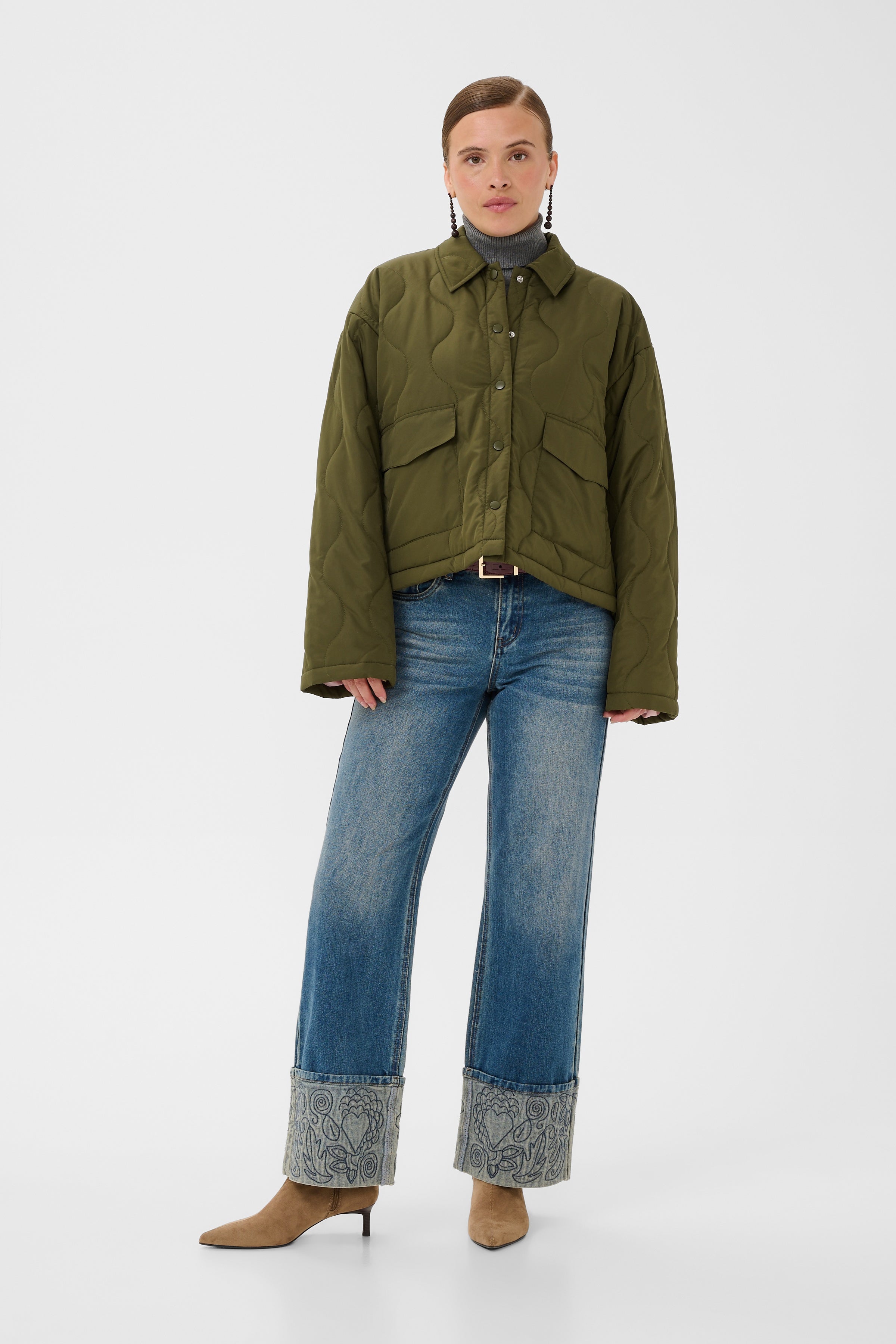 Ajla Padded Short Jacket in Olive Night