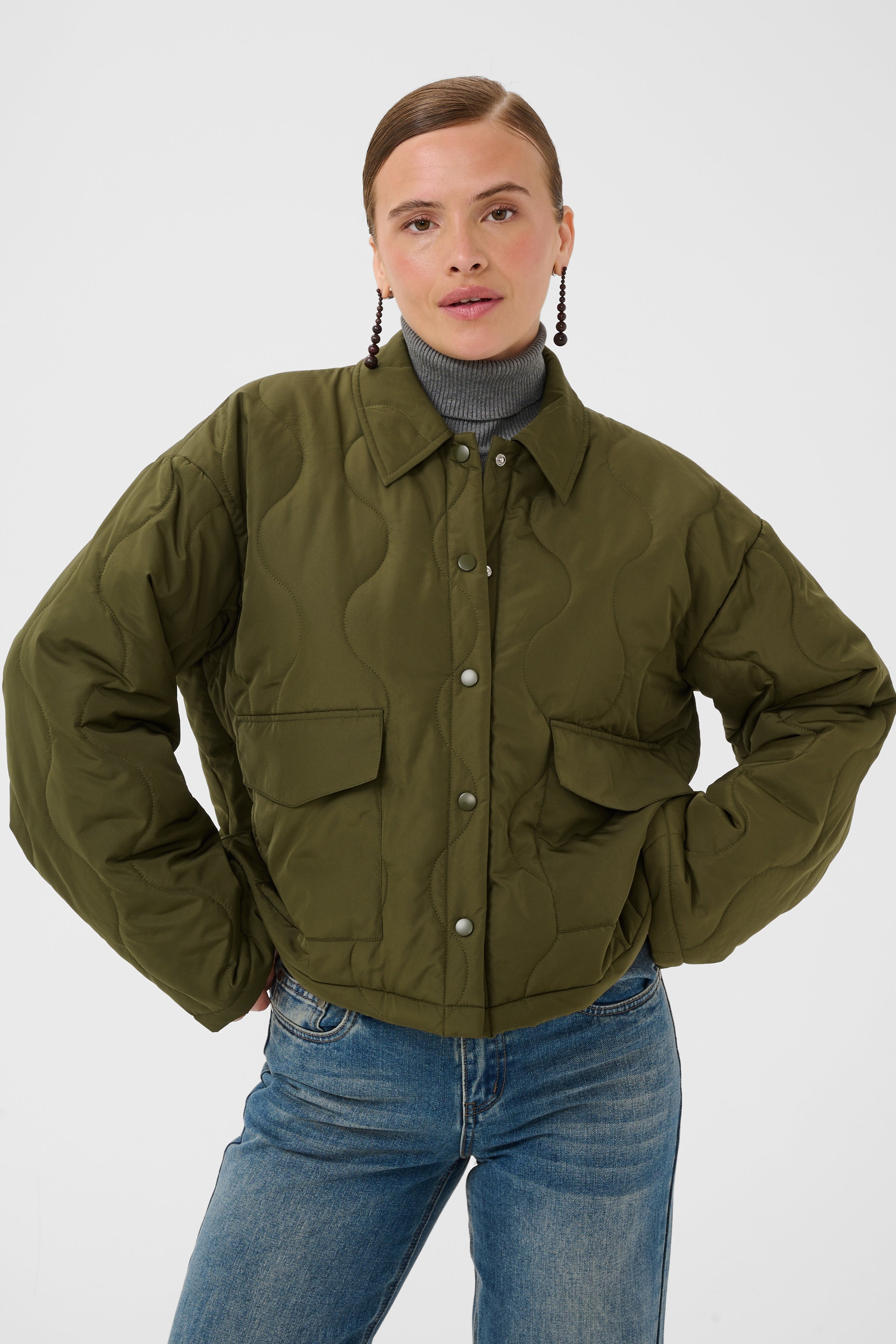 Ajla Padded Short Jacket in Olive Night