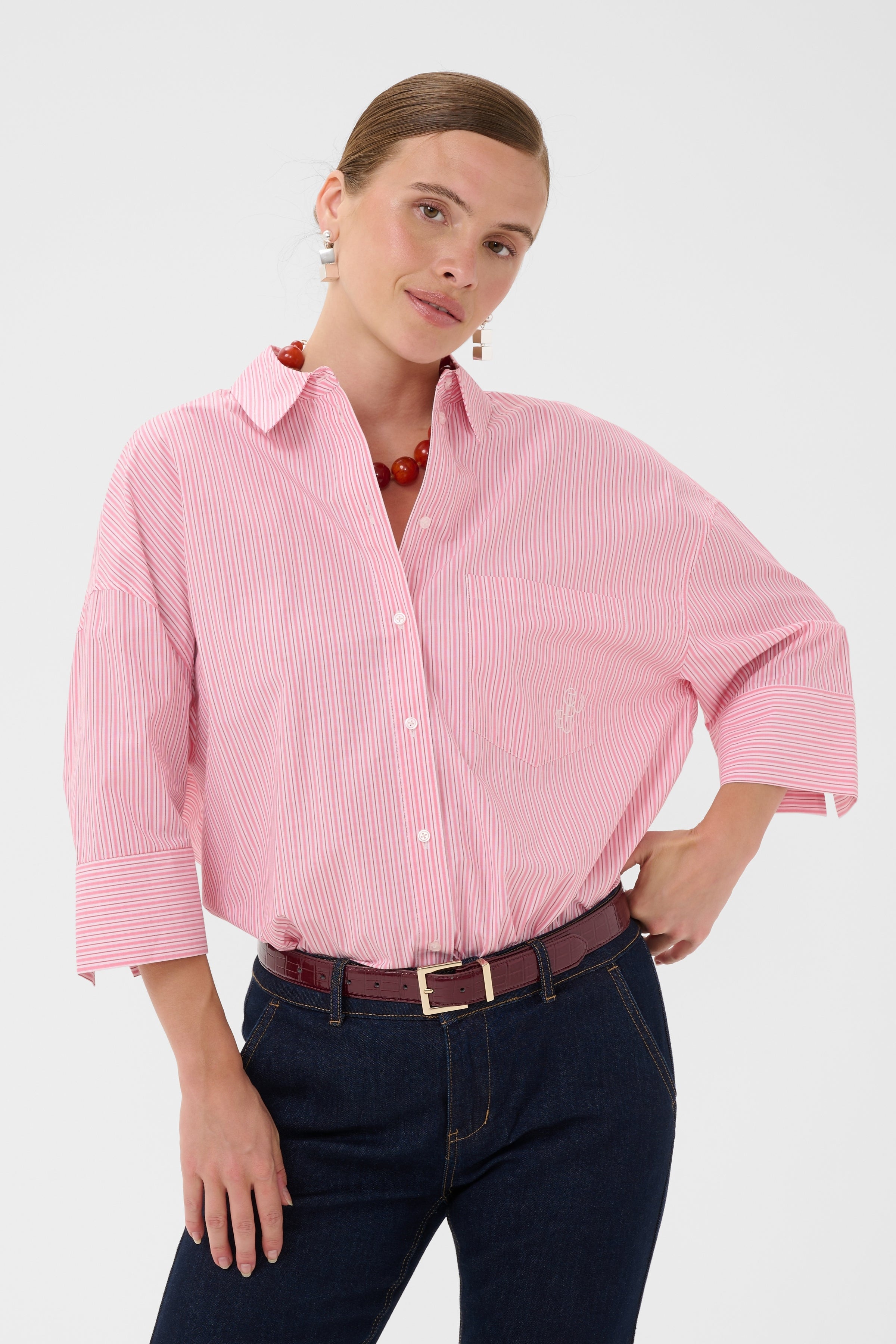 Mimi Shirt in Pink/Red Stripe