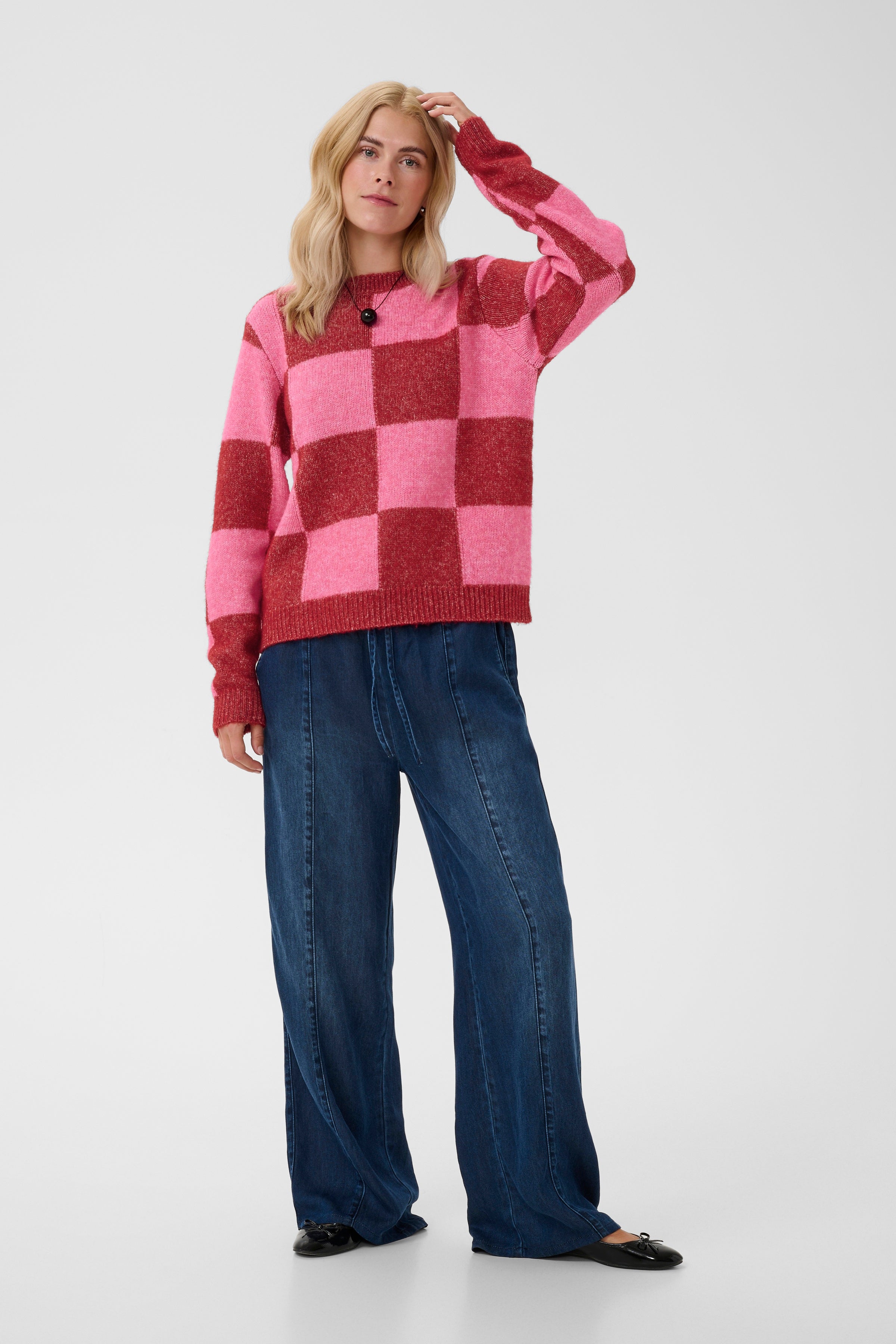 Nimba Kimmy Pullover in Rio Red/Pink Check