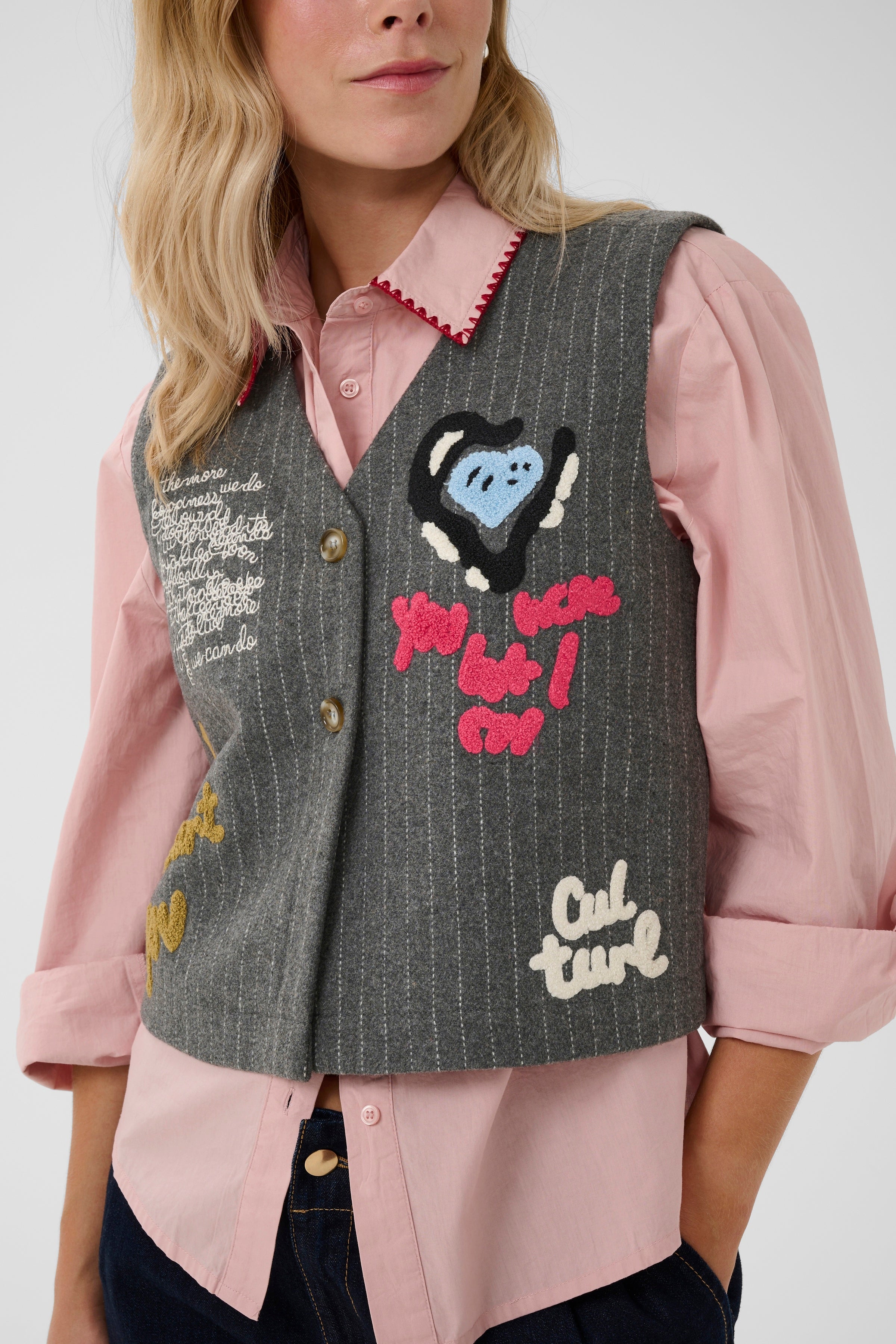 Kayla Waistcoat in Grey Pinstripe