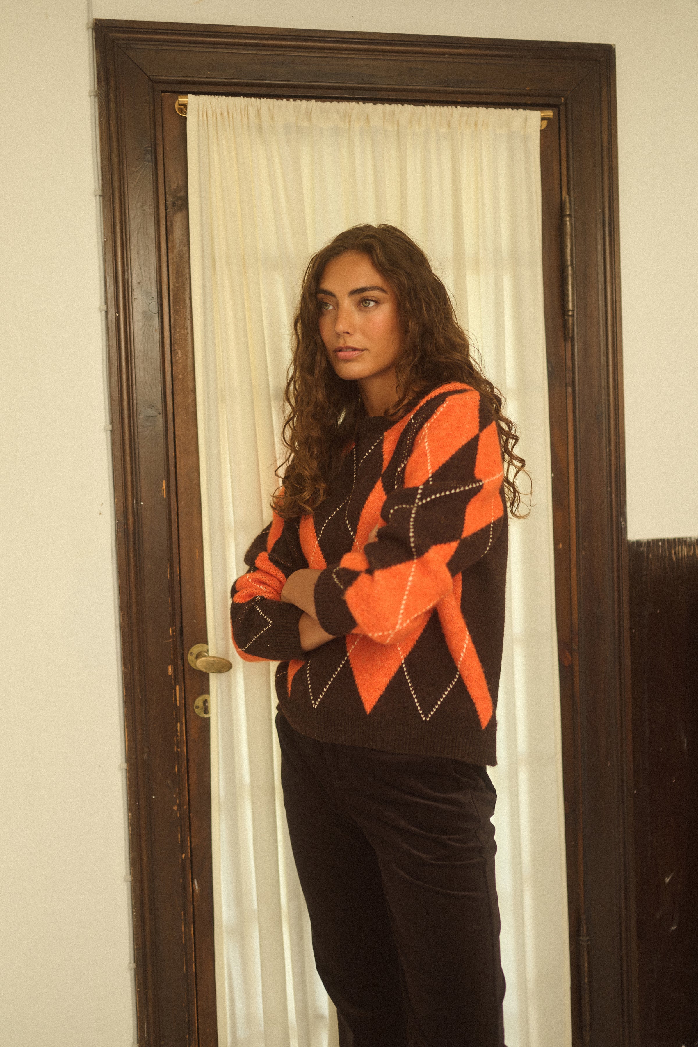 Argyle Pullover in Brown Argyle