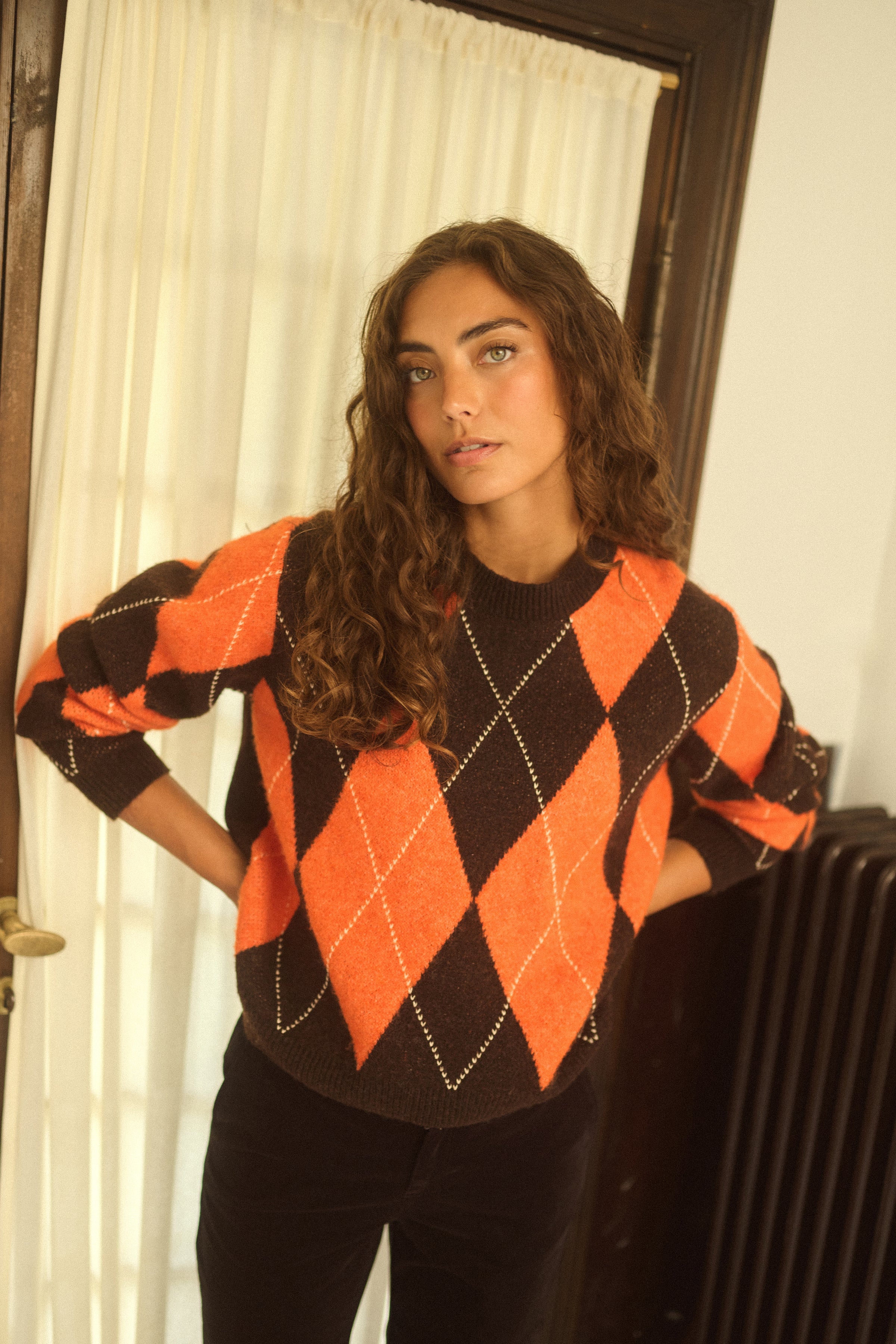 Argyle Pullover in Brown Argyle