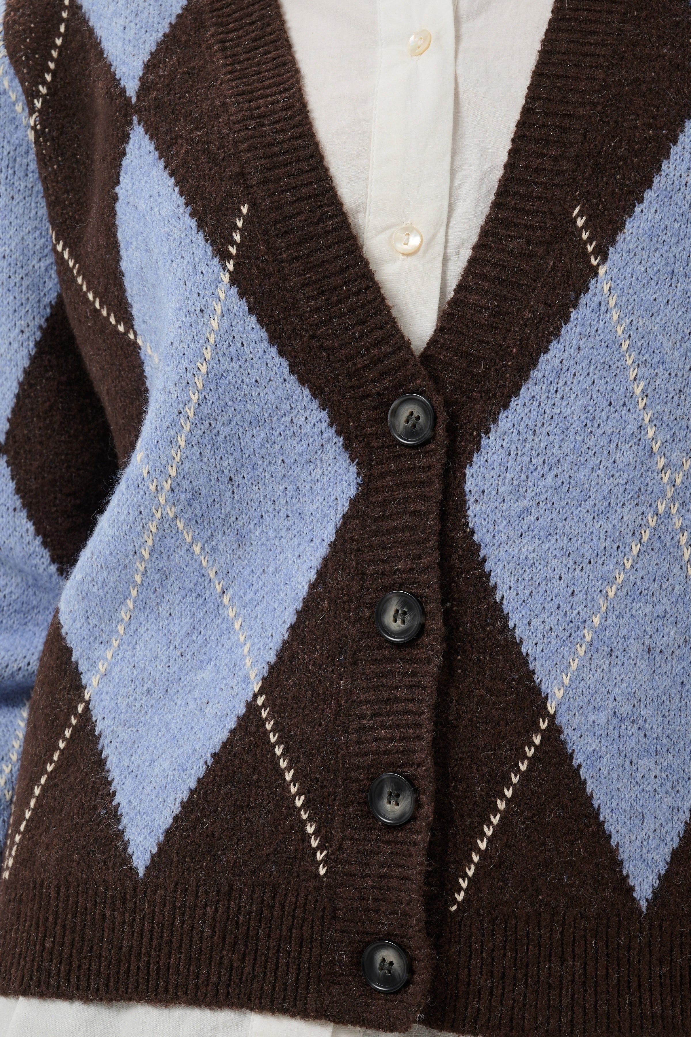 Argyle Cardigan in Brown/Blue Argyle