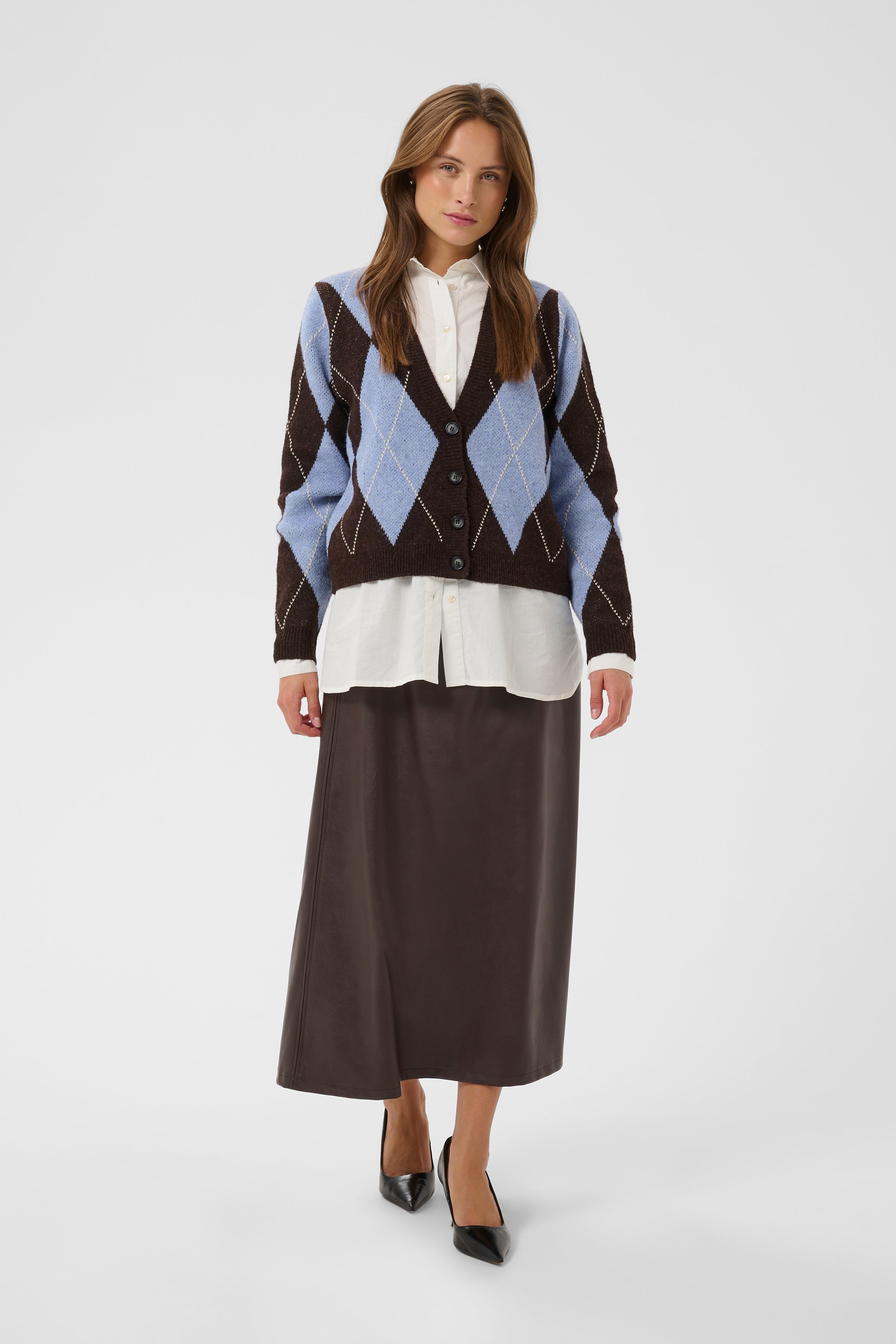 Argyle Cardigan in Brown/Blue Argyle