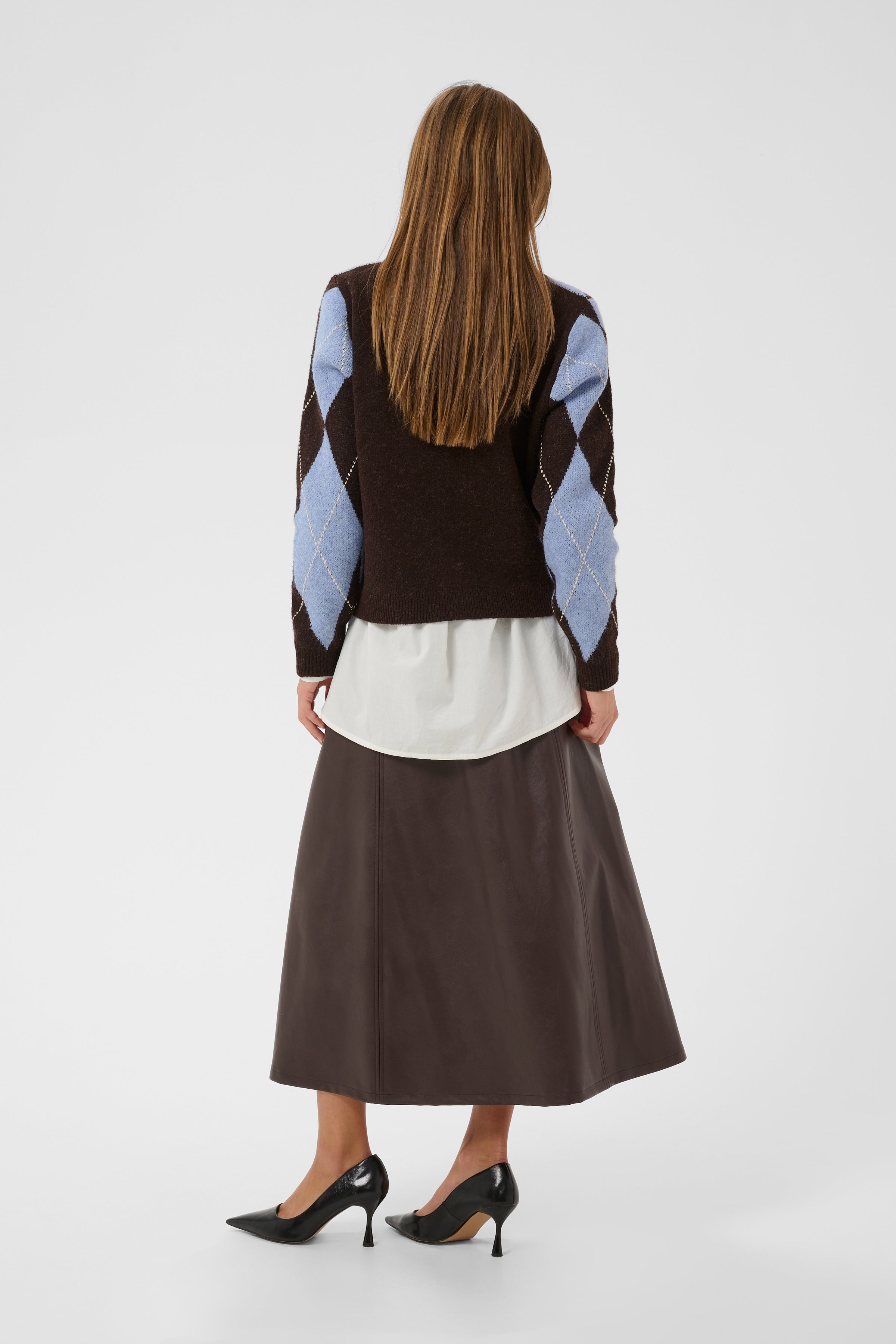 Argyle Cardigan in Brown/Blue Argyle
