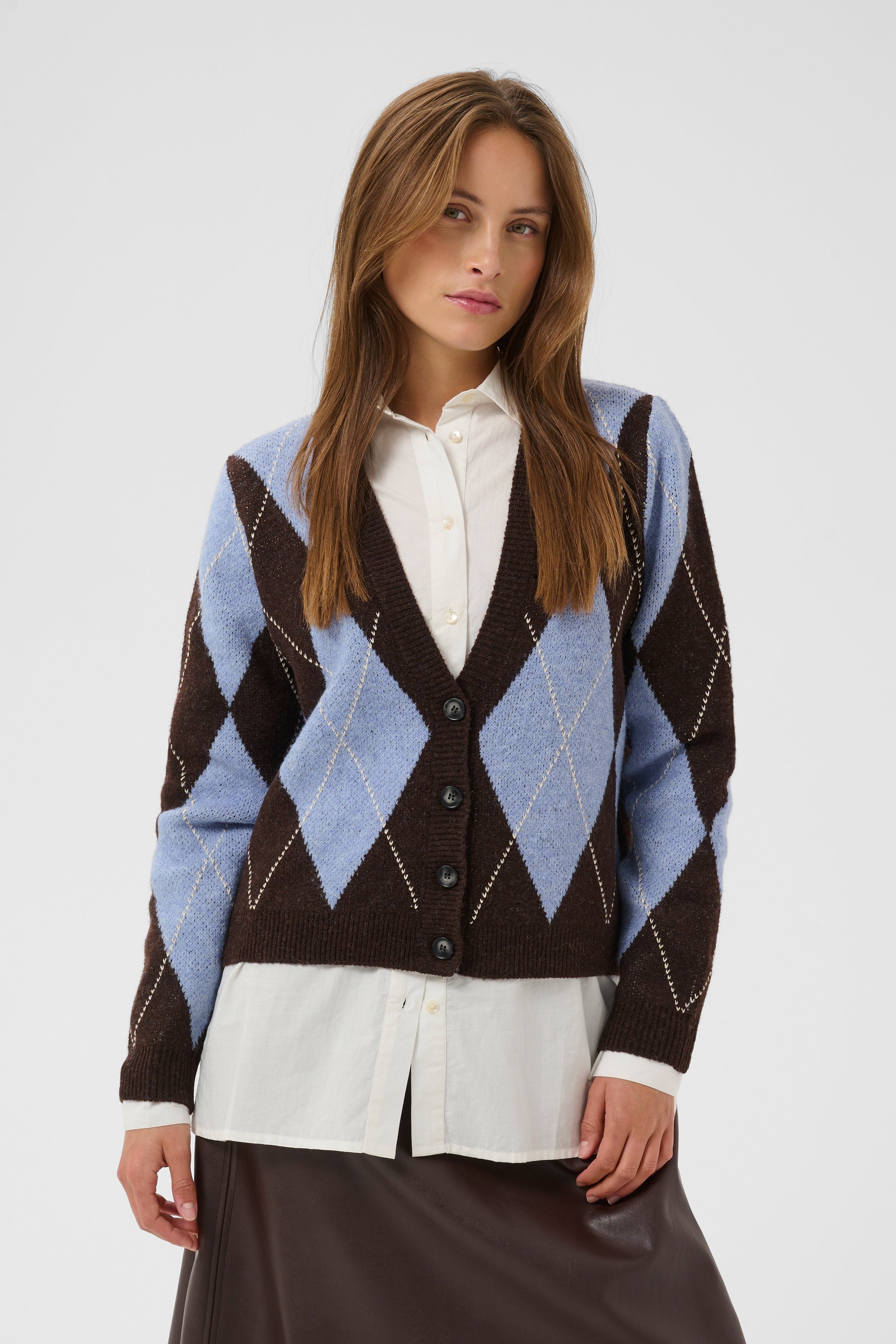 Argyle Cardigan in Brown/Blue Argyle