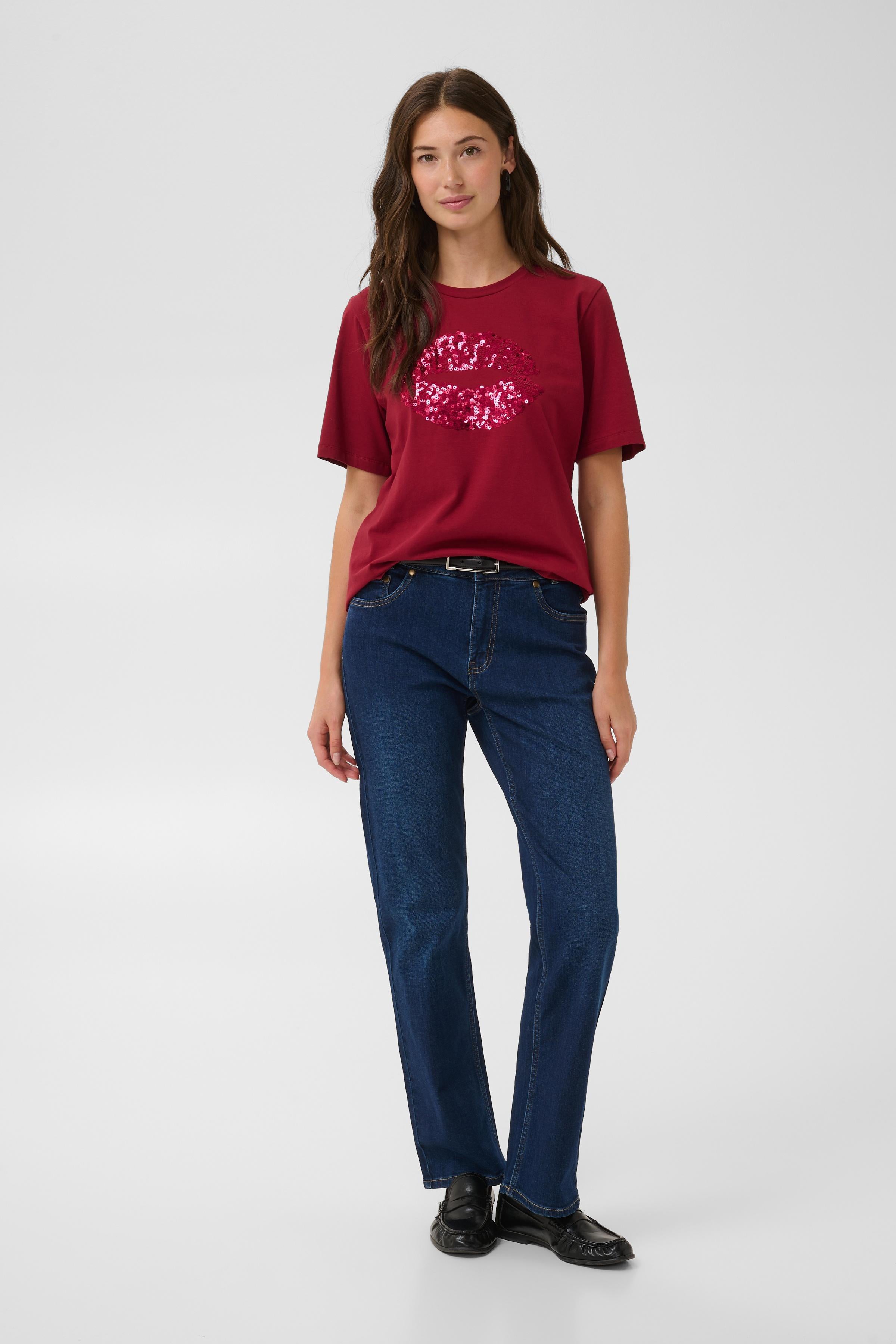 Bree Gith Sequin T-Shirt in Biking Red
