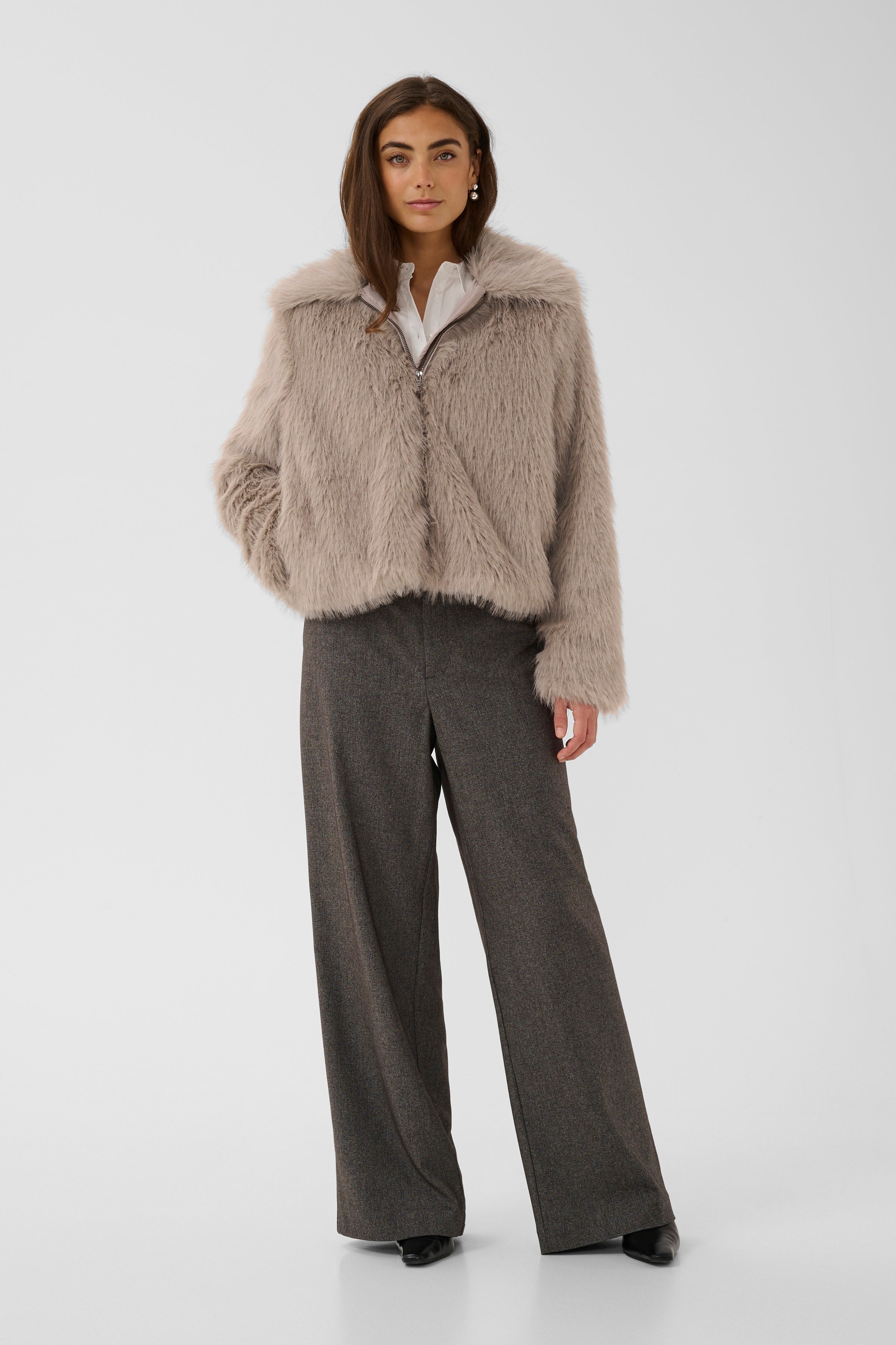 Furra Faux Fur Jacket in Beige