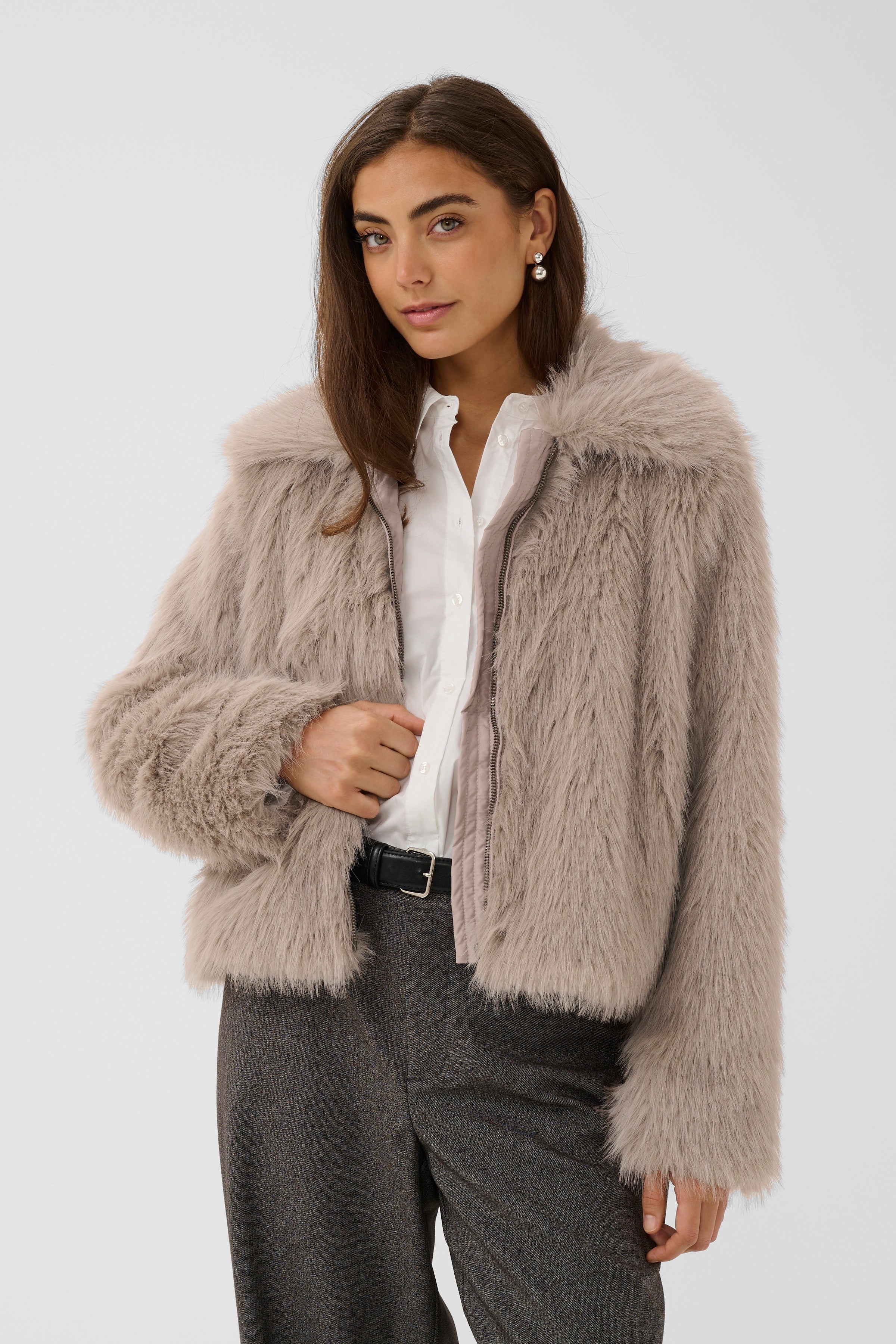 Furra Faux Fur Jacket in Beige
