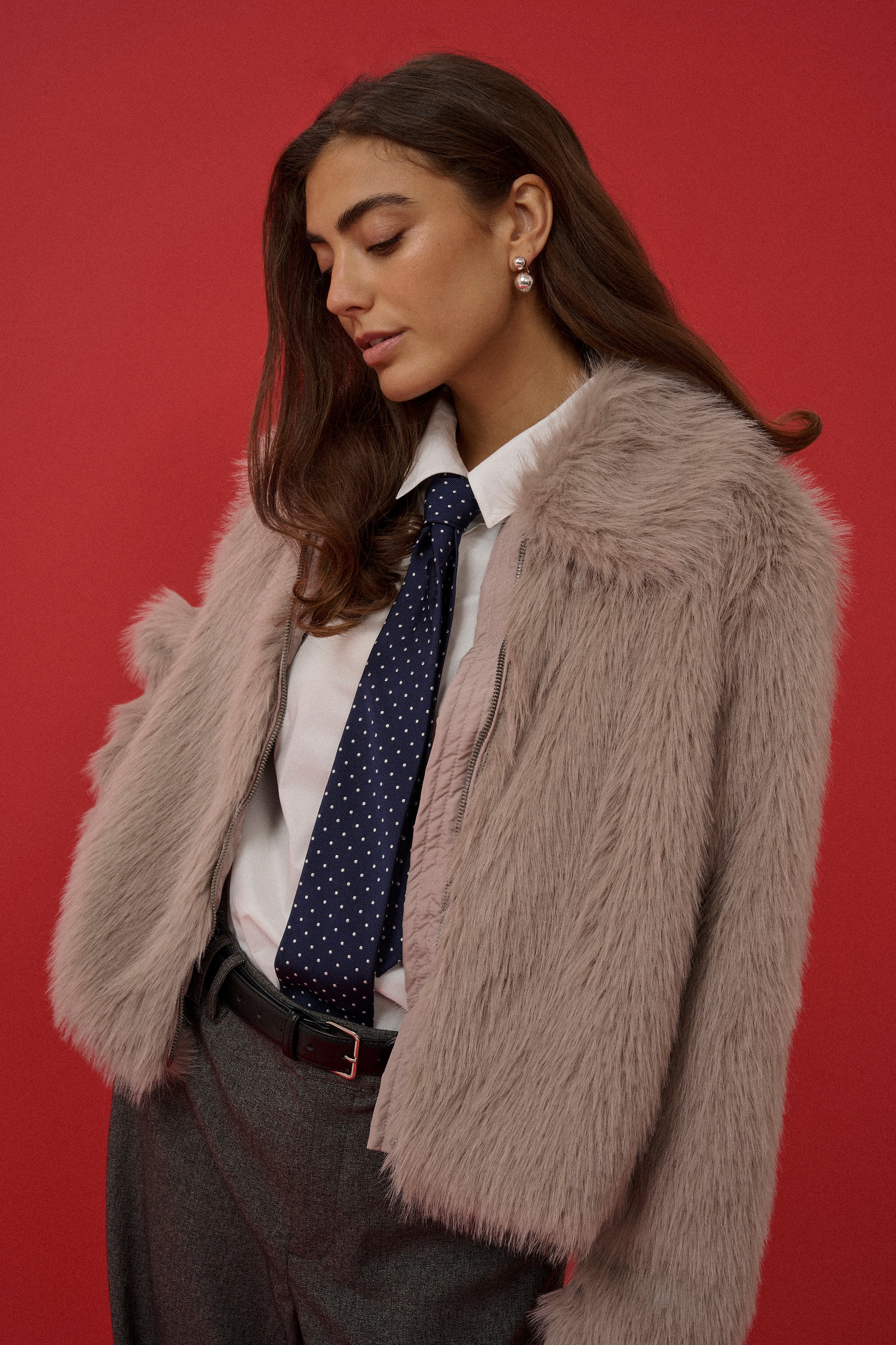 Furra Faux Fur Jacket in Beige