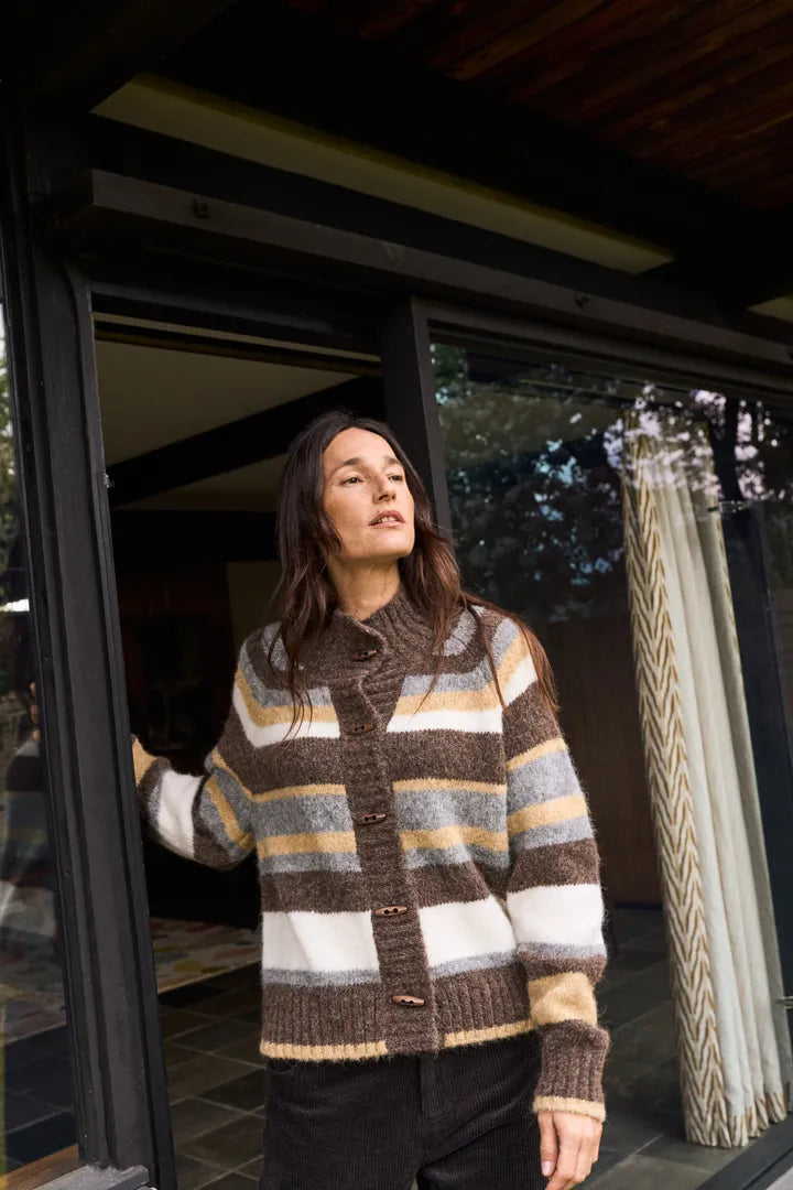 Georgie Cardigan in Dark Brown With Stripes