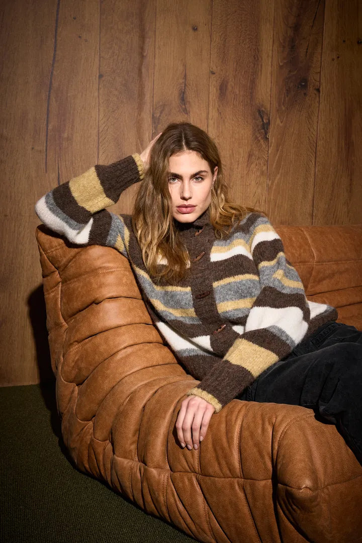 Georgie Cardigan in Dark Brown With Stripes