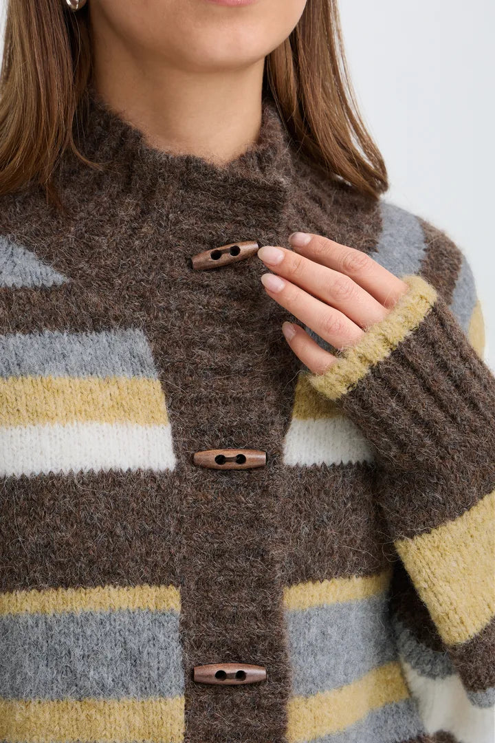 Georgie Cardigan in Dark Brown With Stripes