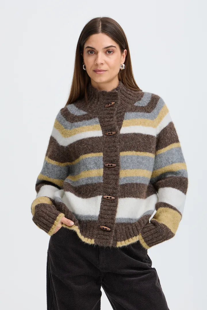 Georgie Cardigan in Dark Brown With Stripes