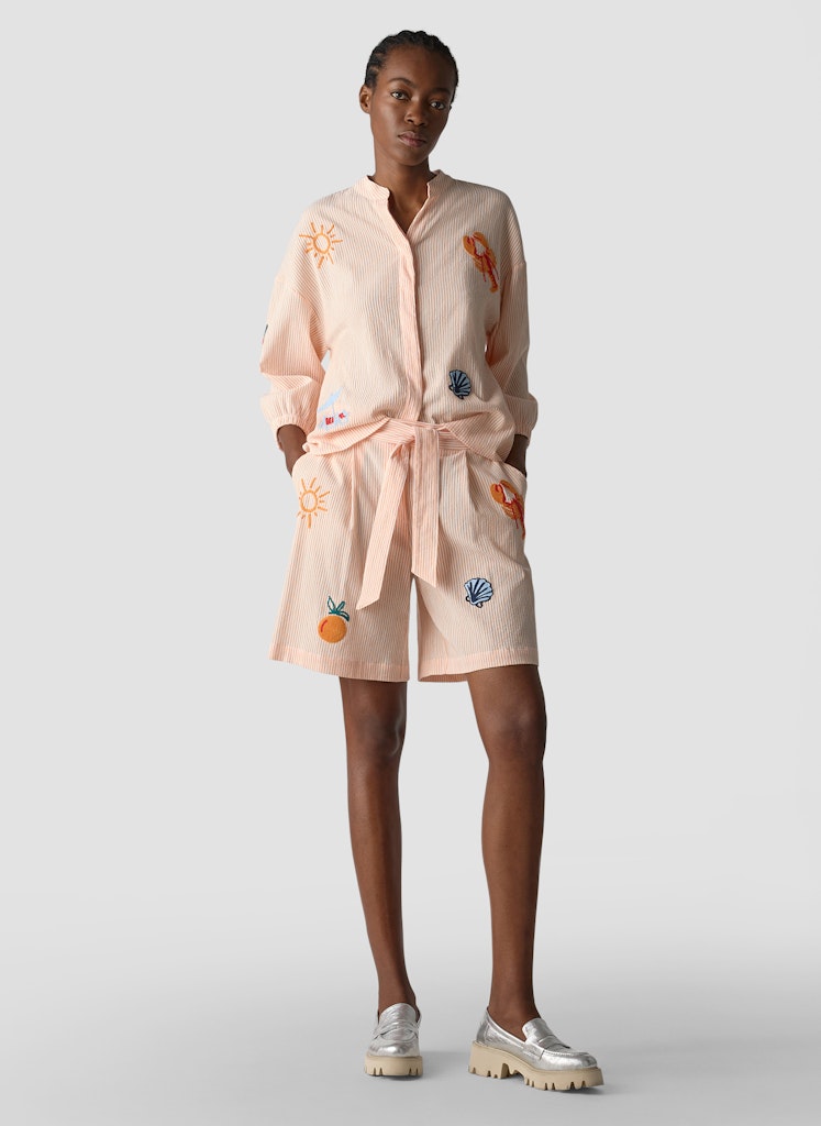 Stripe Embroidered Shorts in Orange