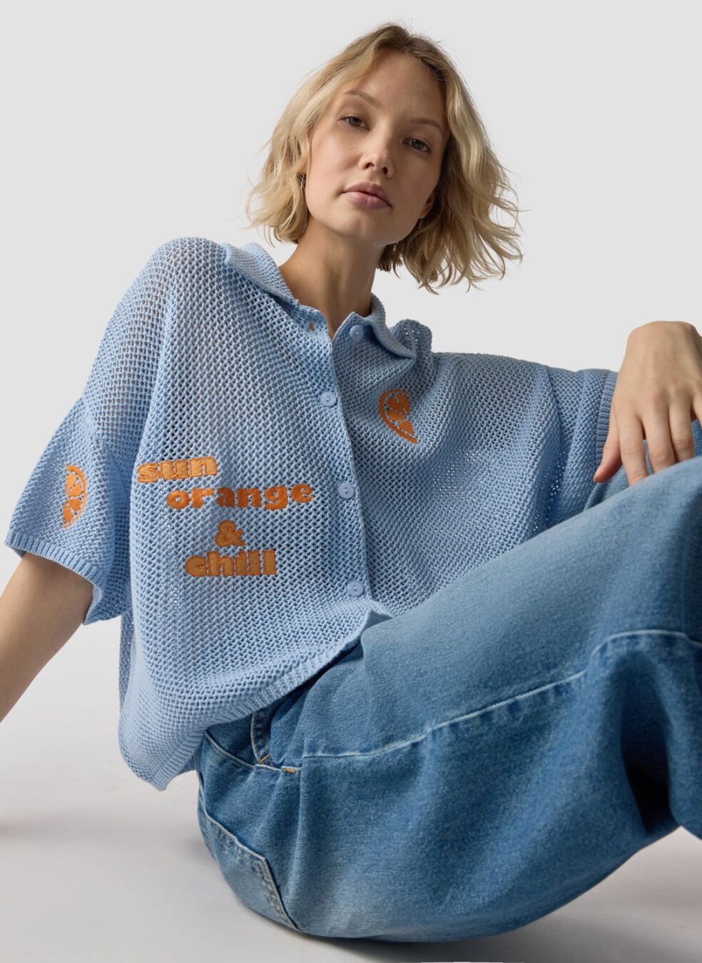 Orange Club Shirt in Powder Blue