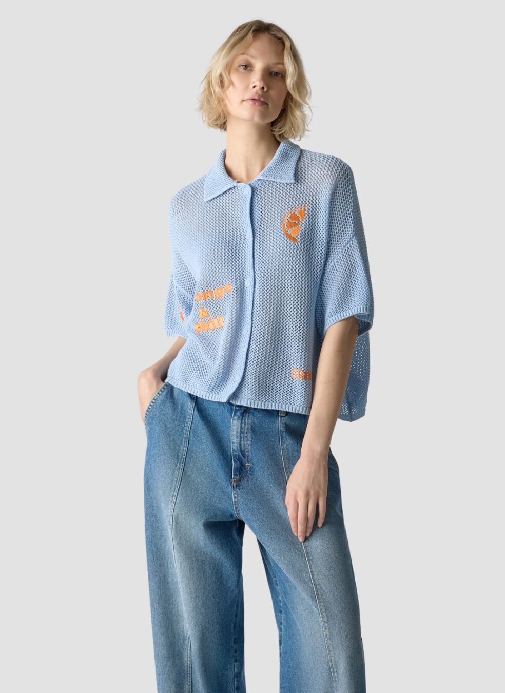 Orange Club Shirt in Powder Blue