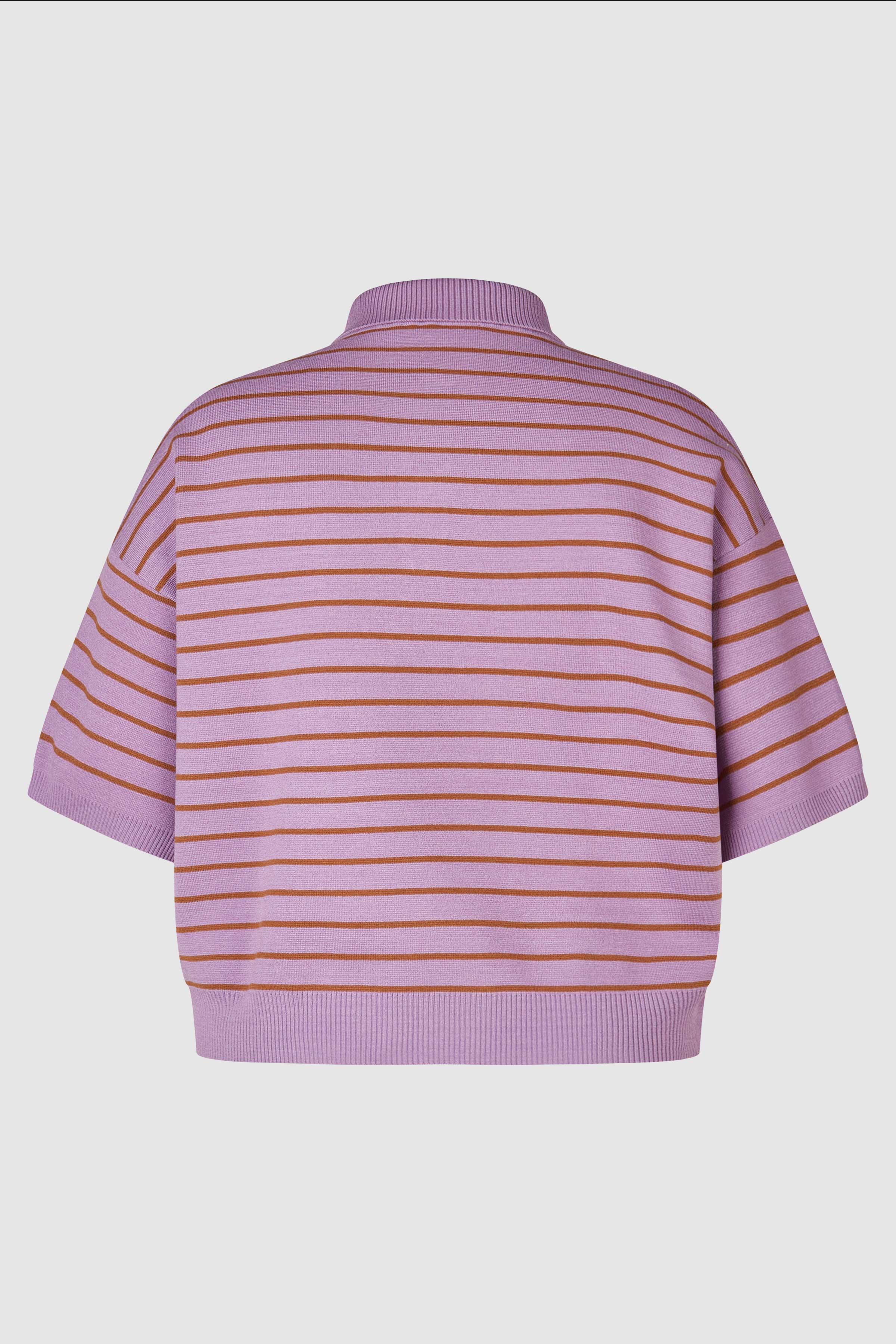 Striped Knitted Polo Top in Lavender
