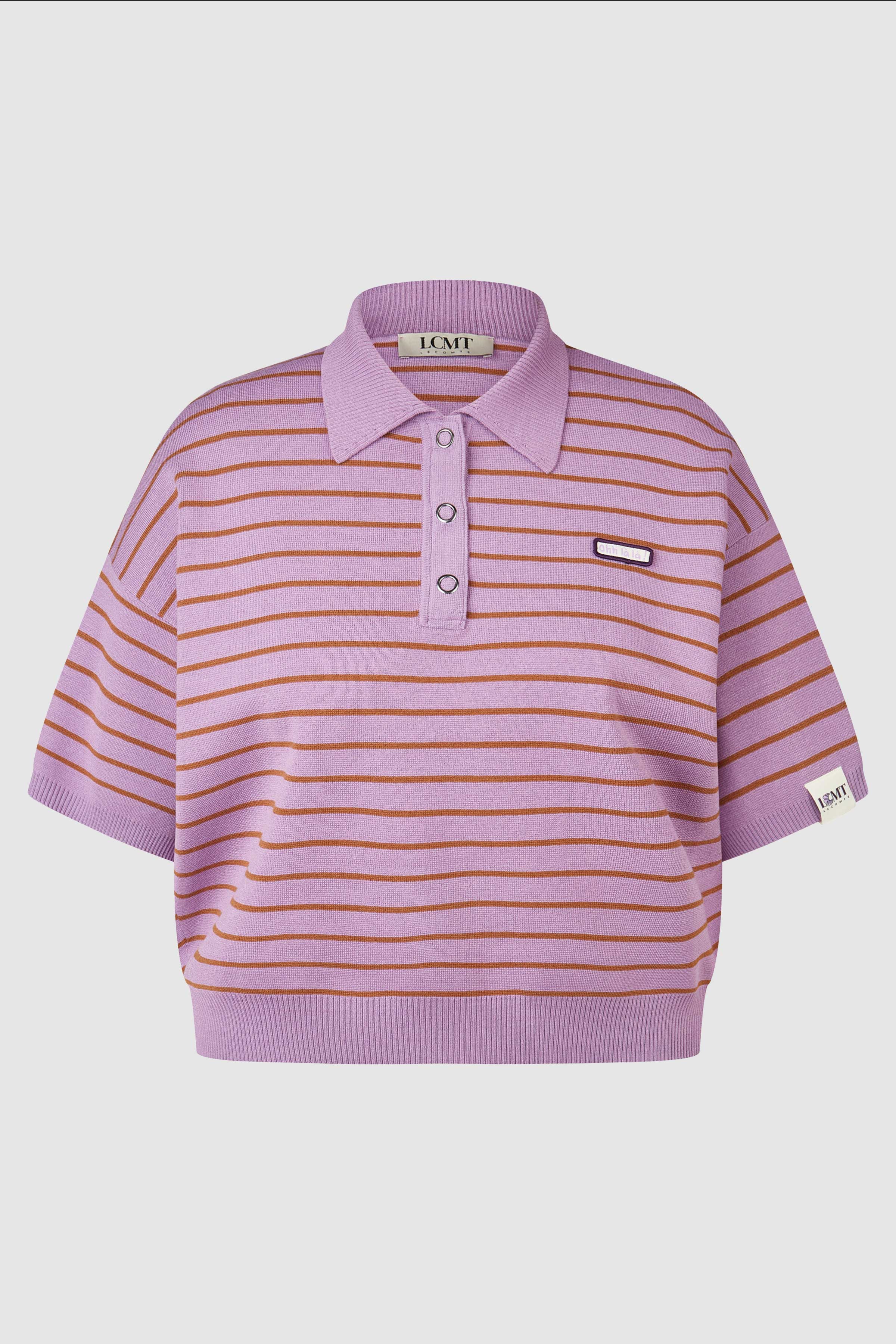 Striped Knitted Polo Top in Lavender