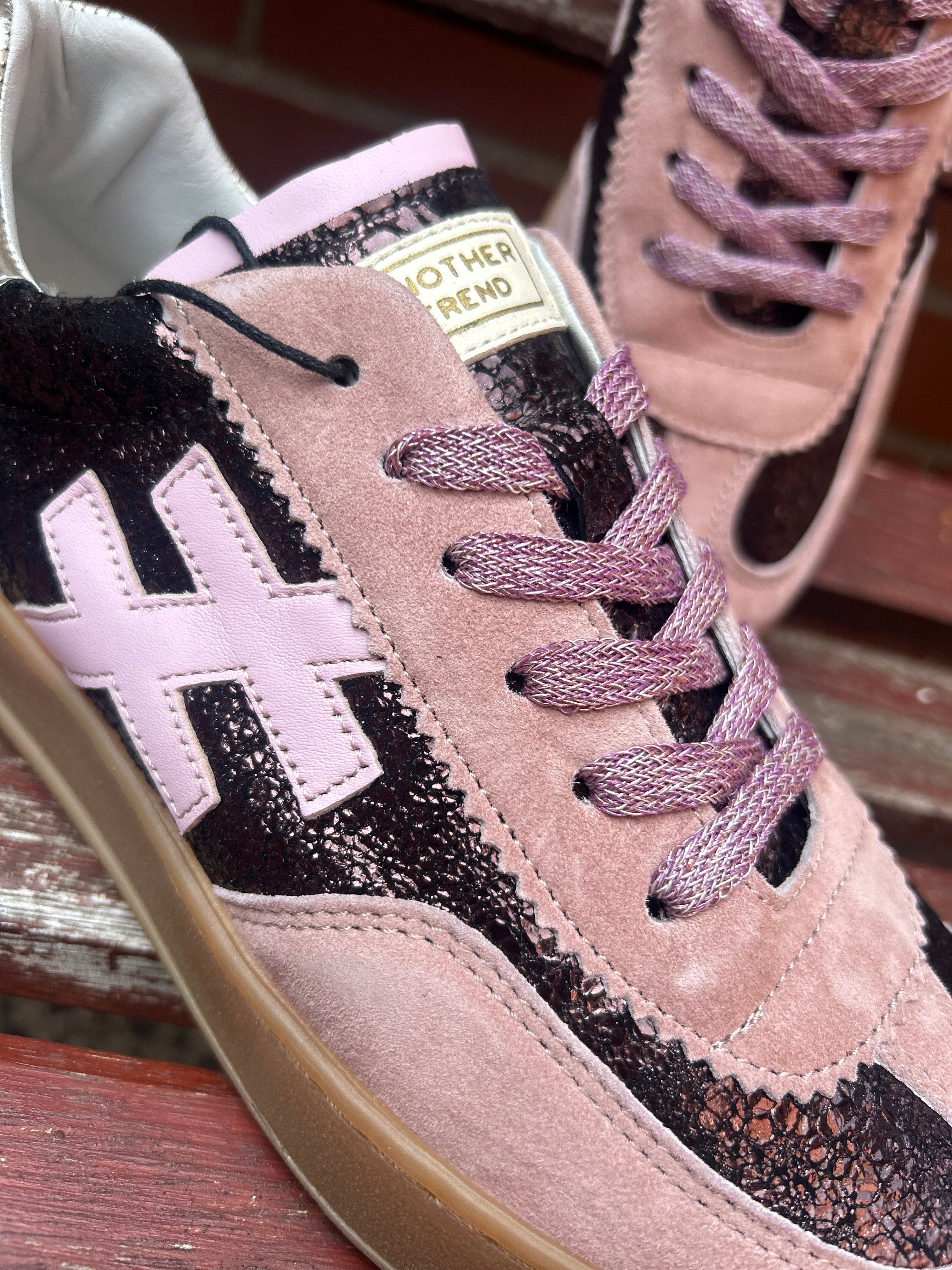 Lace Up Gum Sole Trainer in Dark Pink
