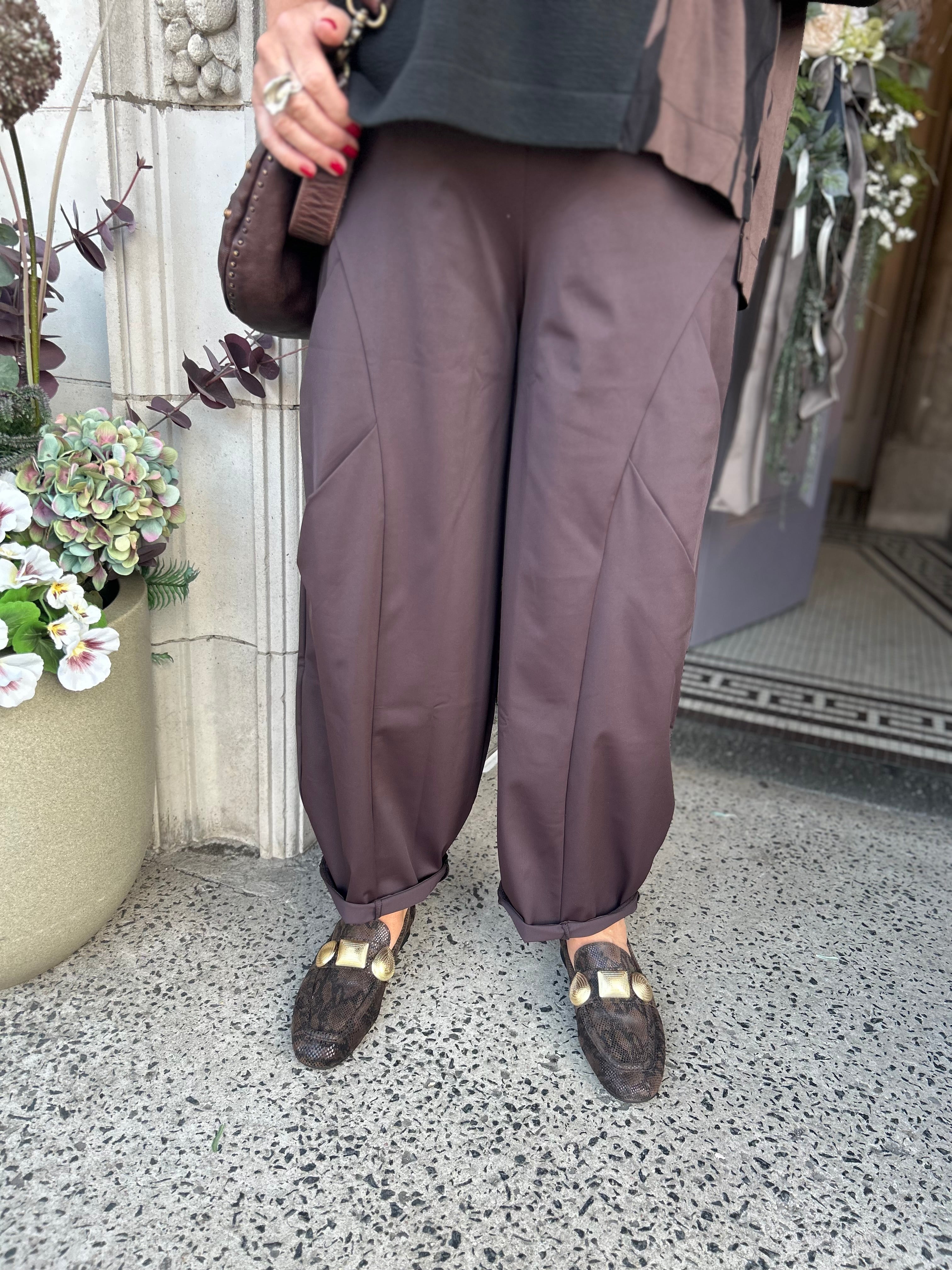 Shaped Trouser With Tucks At Front in Choko