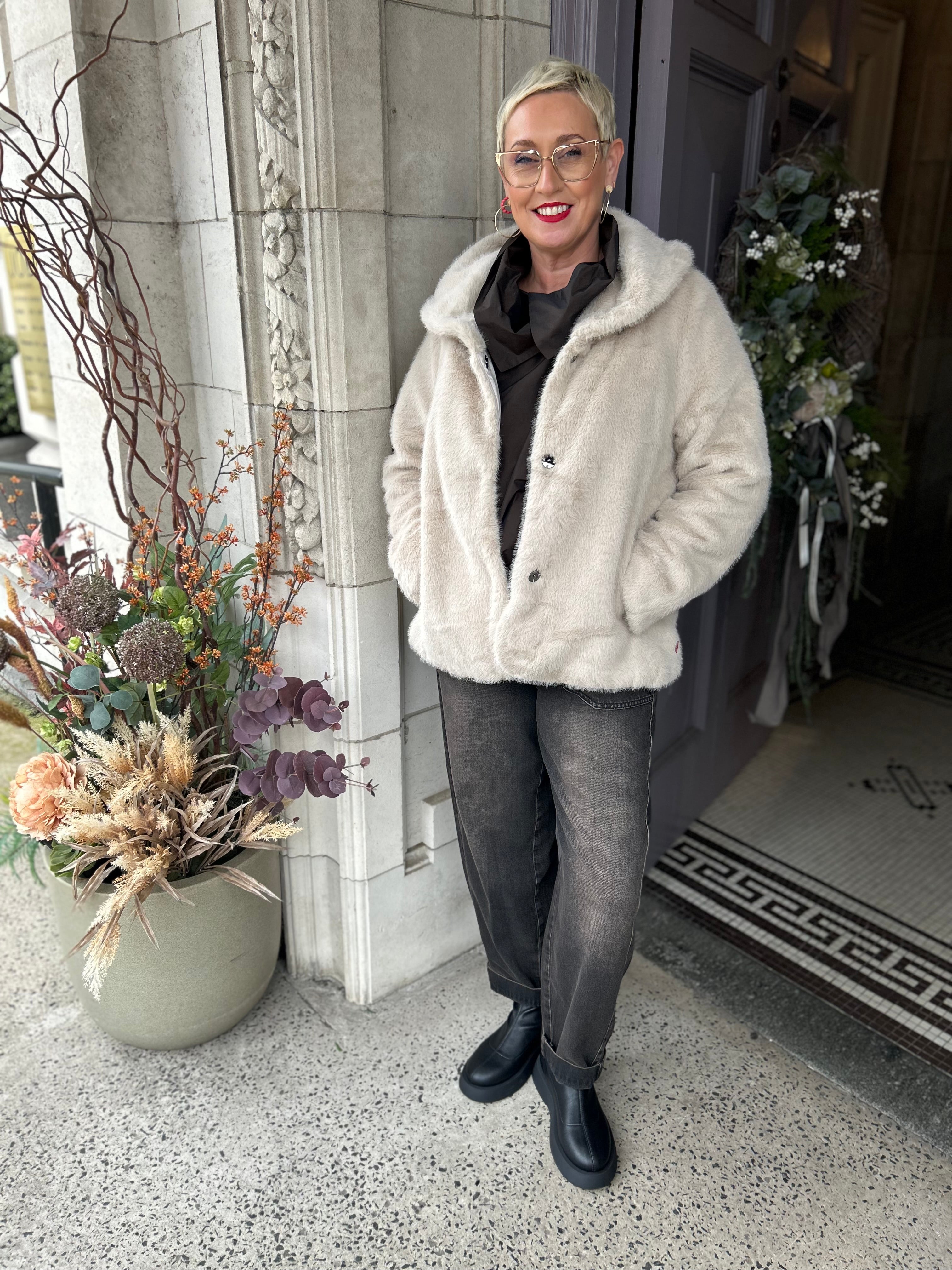 Faux Fur Jacket in Cream